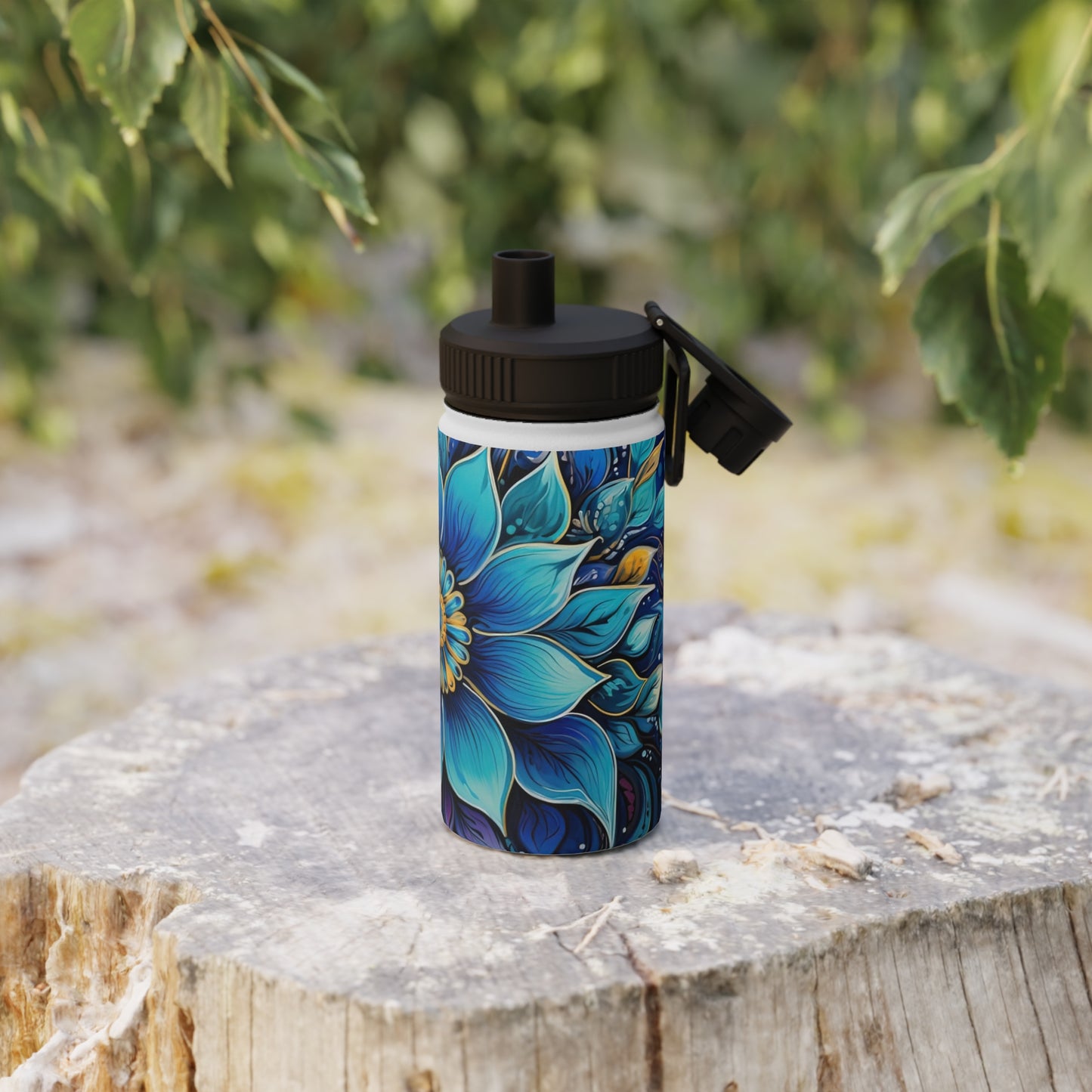 Blue Floral Mandala - Water Bottle