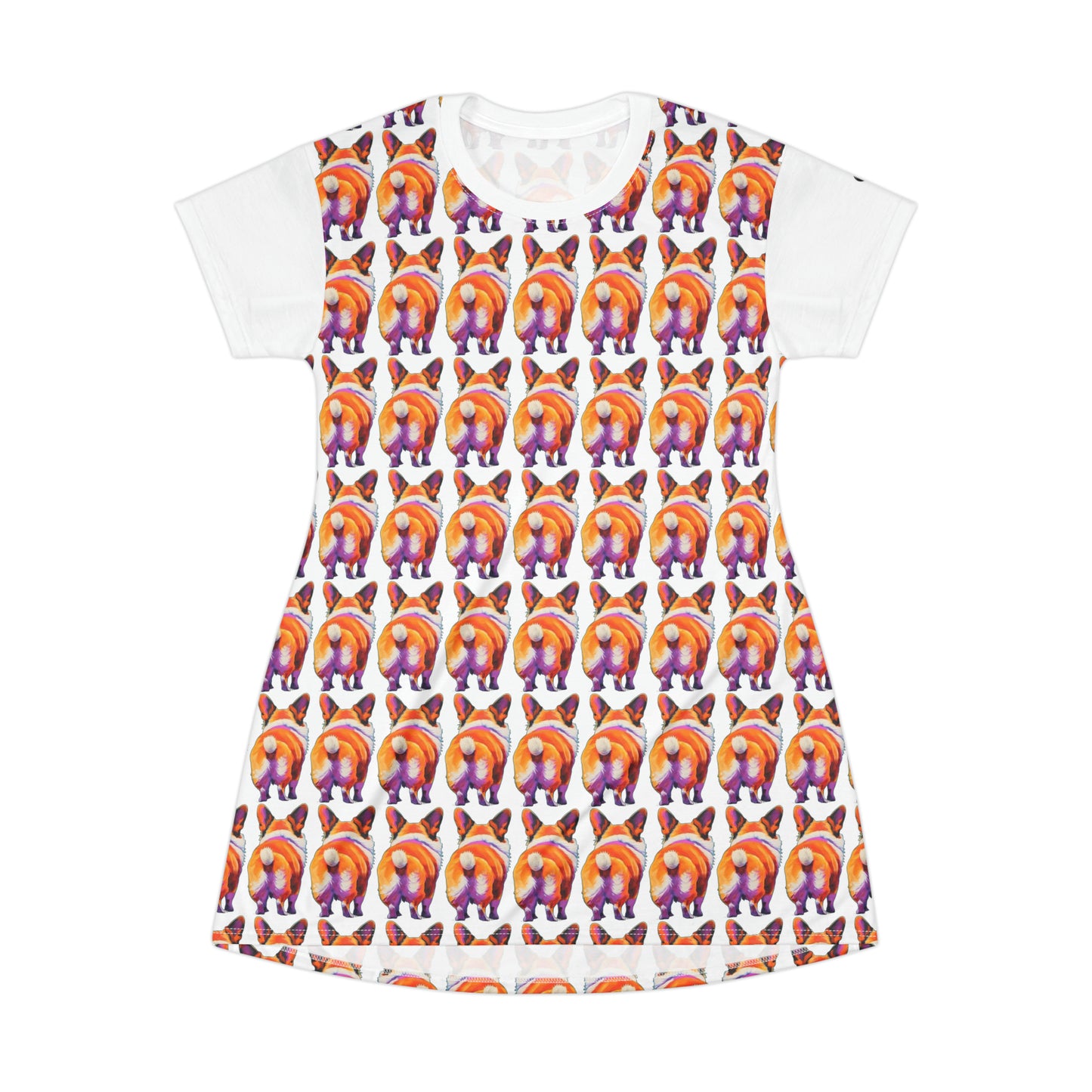 Corgi Butt Mosaic in White - Artsy T-Shirt Dress