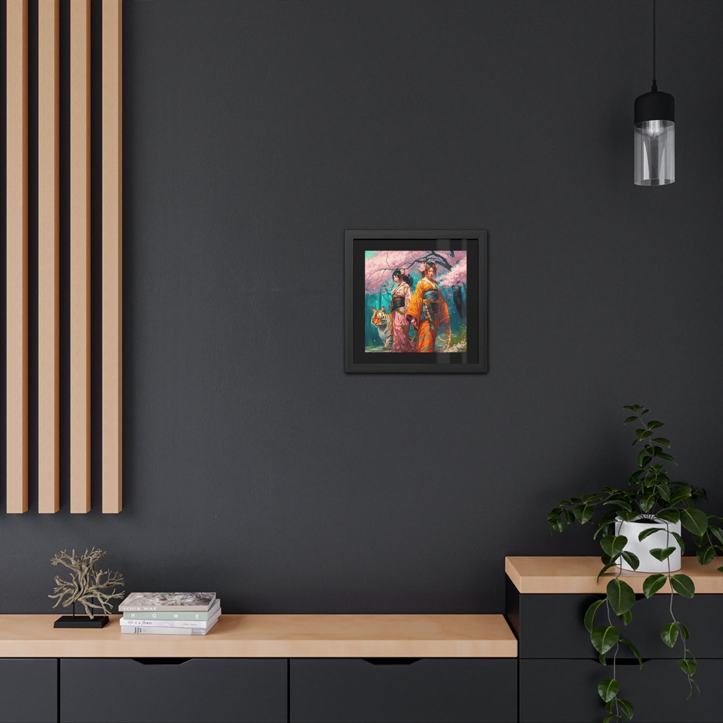 Cherry Blossom Tiger Geishas - Framed Fine Art Print
