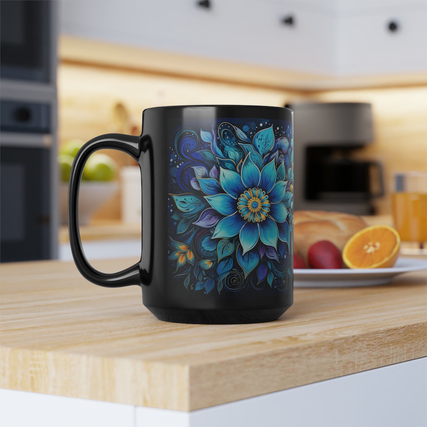 Blue Floral Mandala - Mug Art