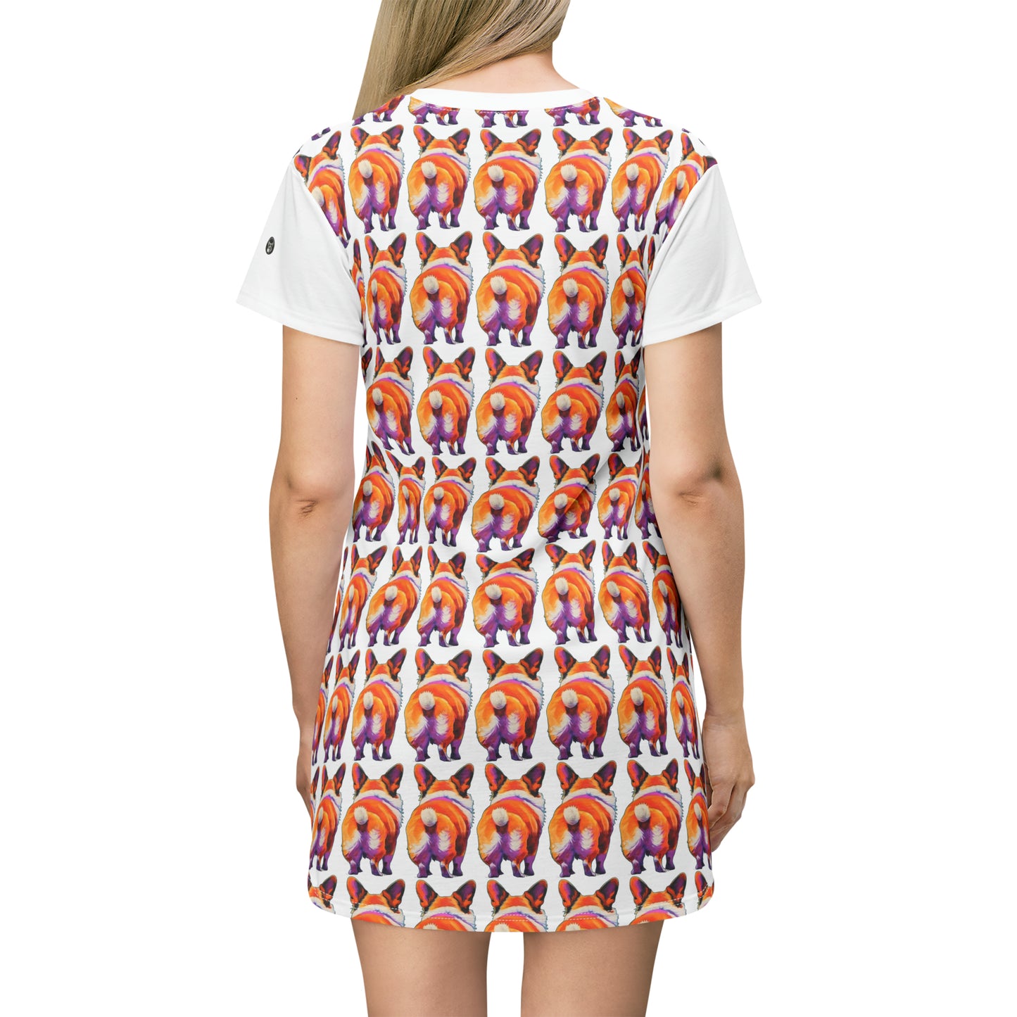 Corgi Butt Mosaic in White - Artsy T-Shirt Dress