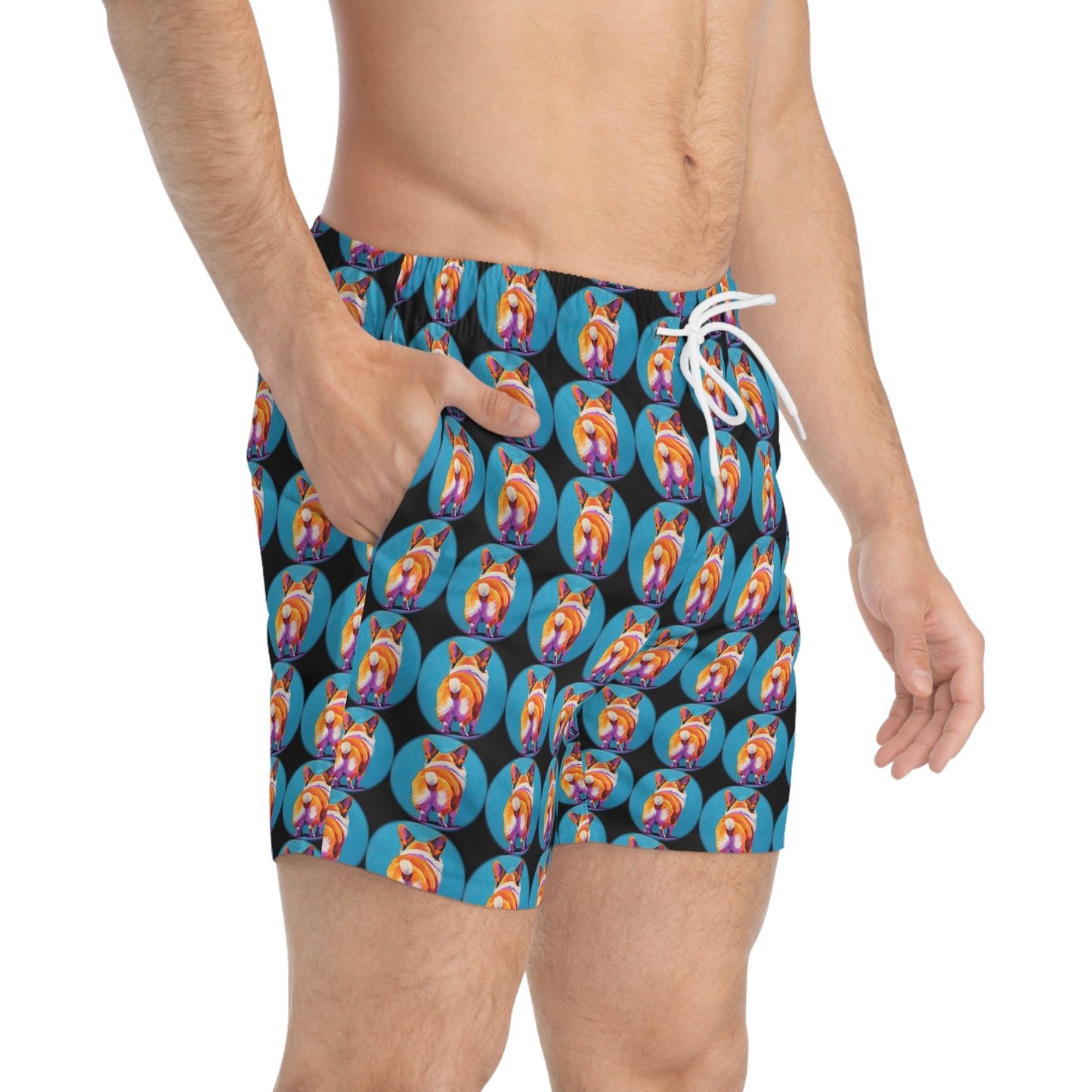 Corgi Butt Dots in Black - Artsy Swim Trunks