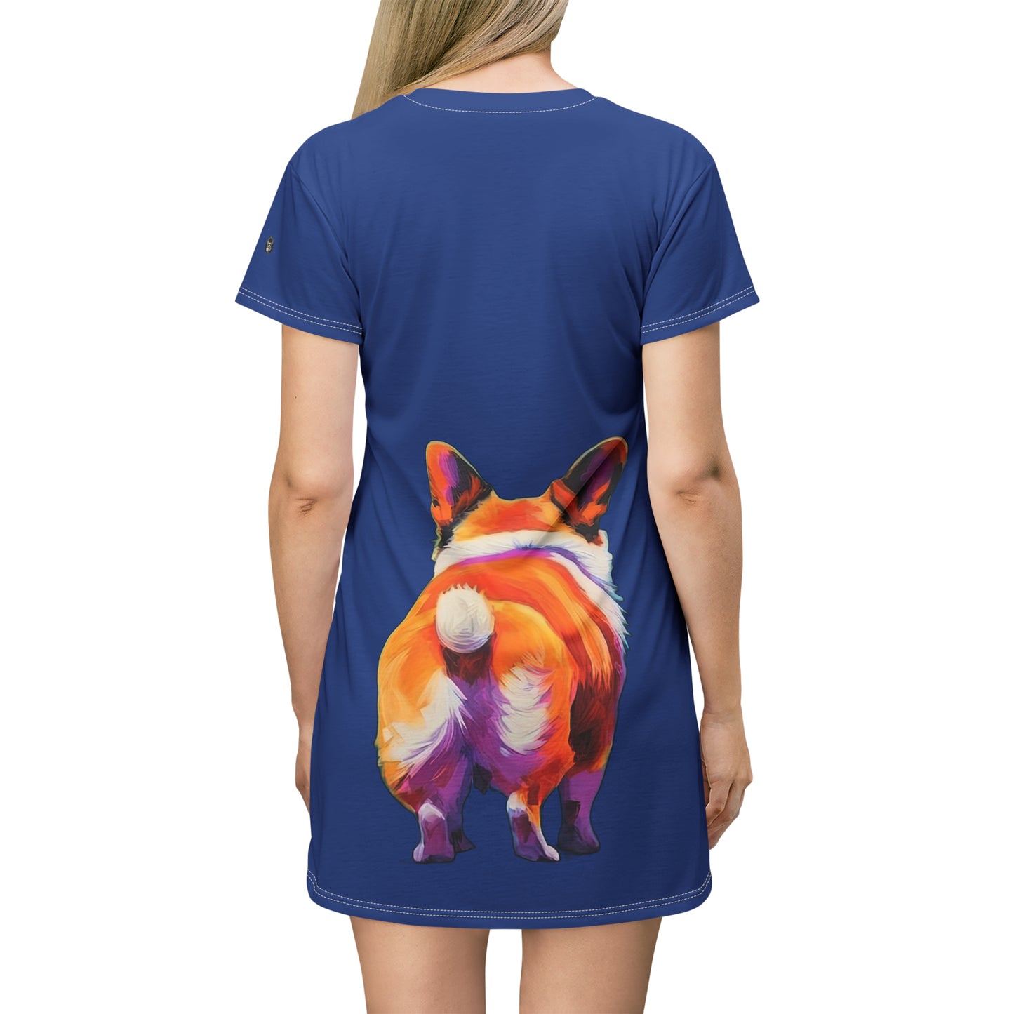 Corgi Butt in Blue - Artsy T-Shirt Dress