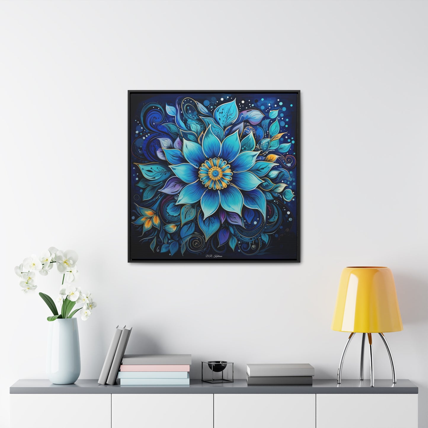 Blue Floral Mandala on Canvas