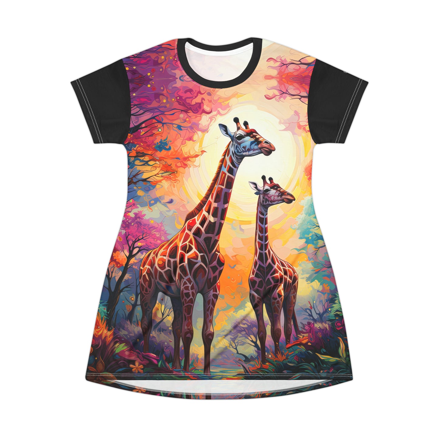 Giraffe Sunrise - Artsy T-Shirt Dress