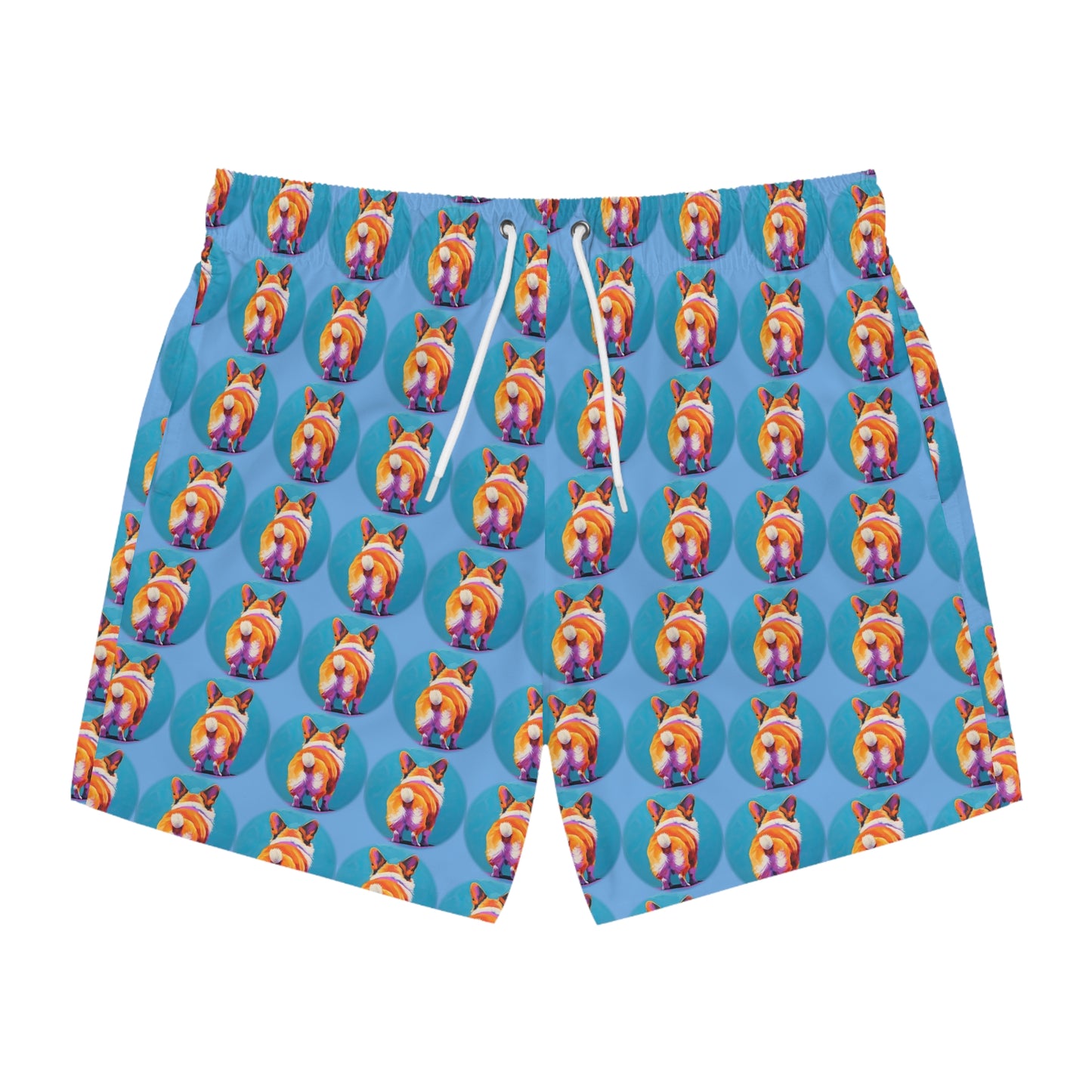 Corgi Butt Dots in Blue - Artsy Swim Trunks