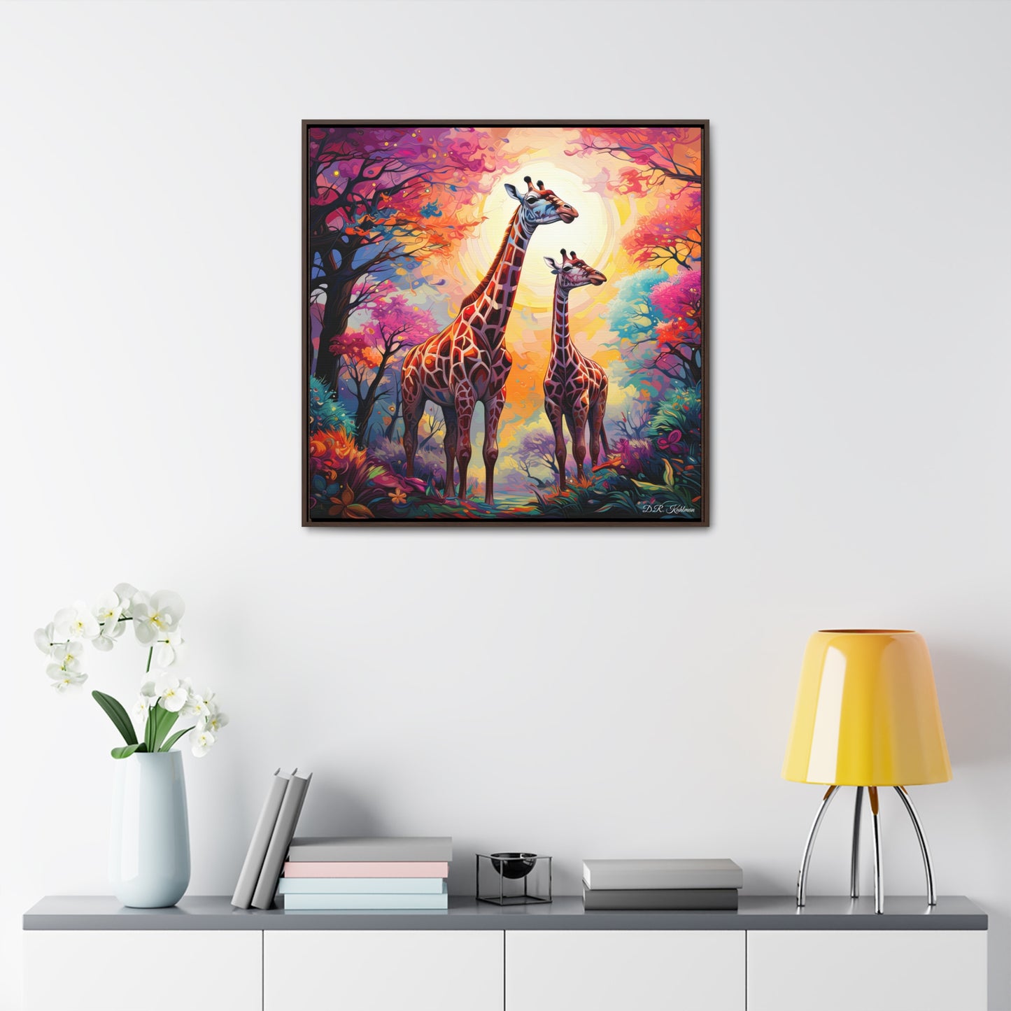 Giraffe Sunrise on Canvas