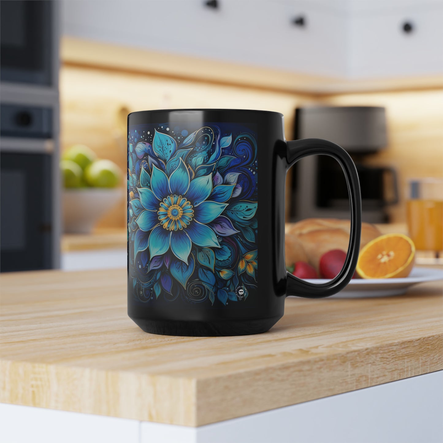 Blue Floral Mandala - Mug Art