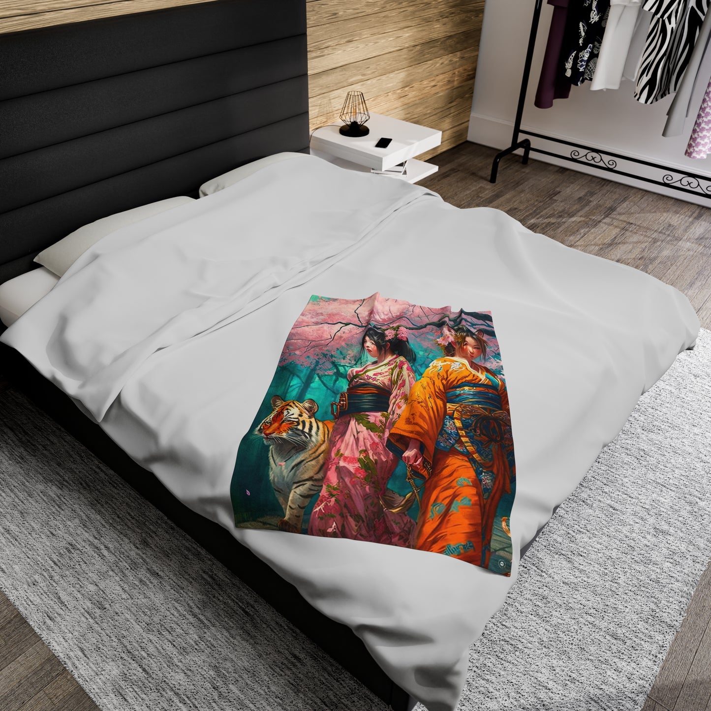 Cherry Blossom Tiger Geishas - Artsy Throw Blanket