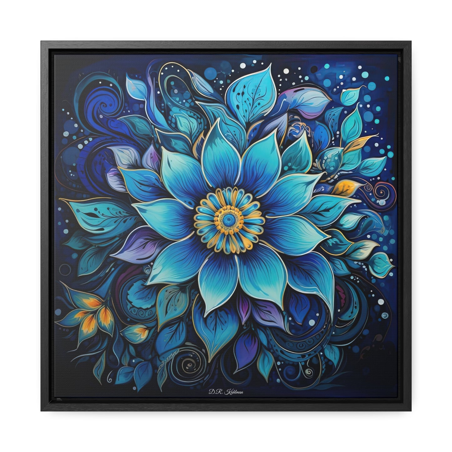 Blue Floral Mandala on Canvas