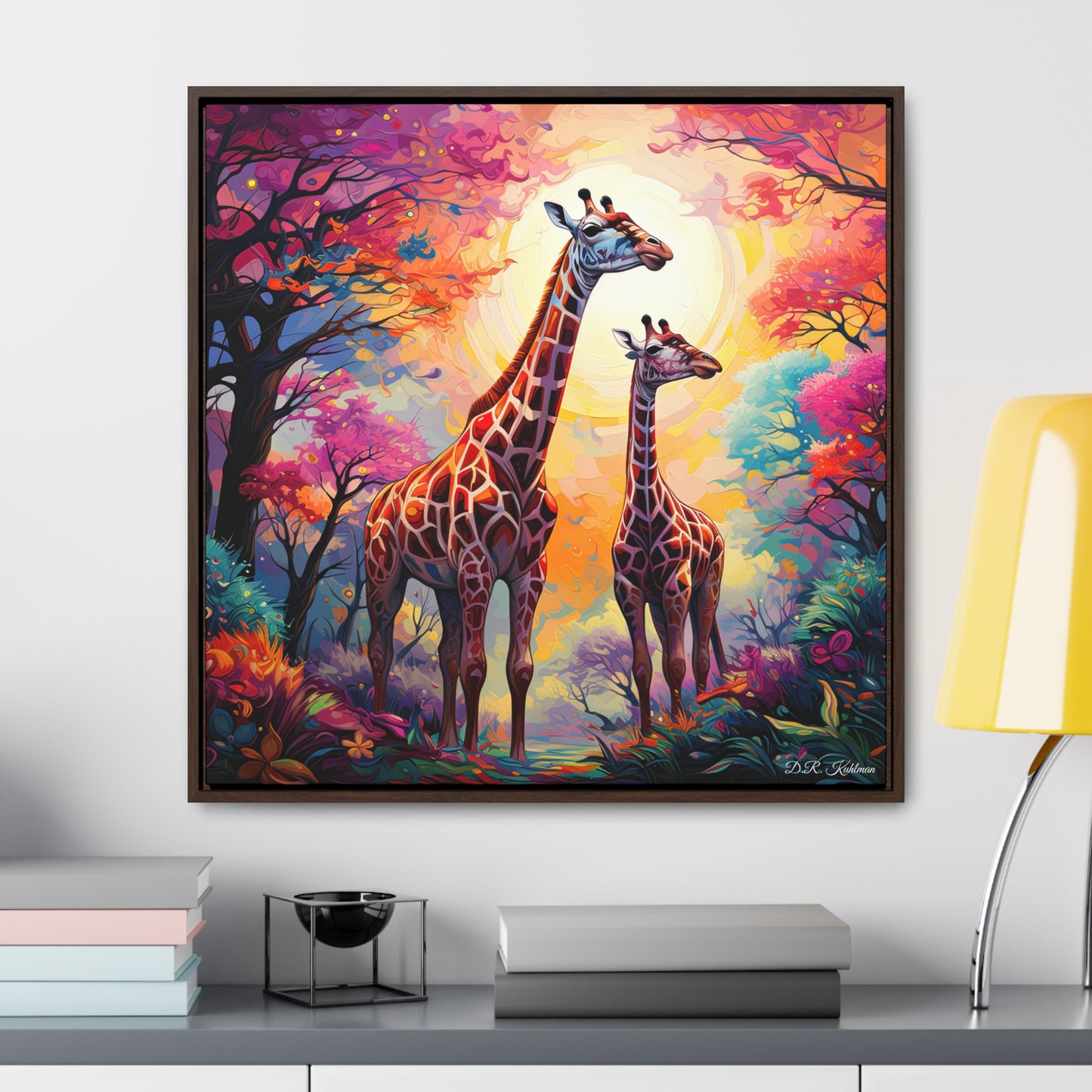 Giraffe Sunrise on Canvas