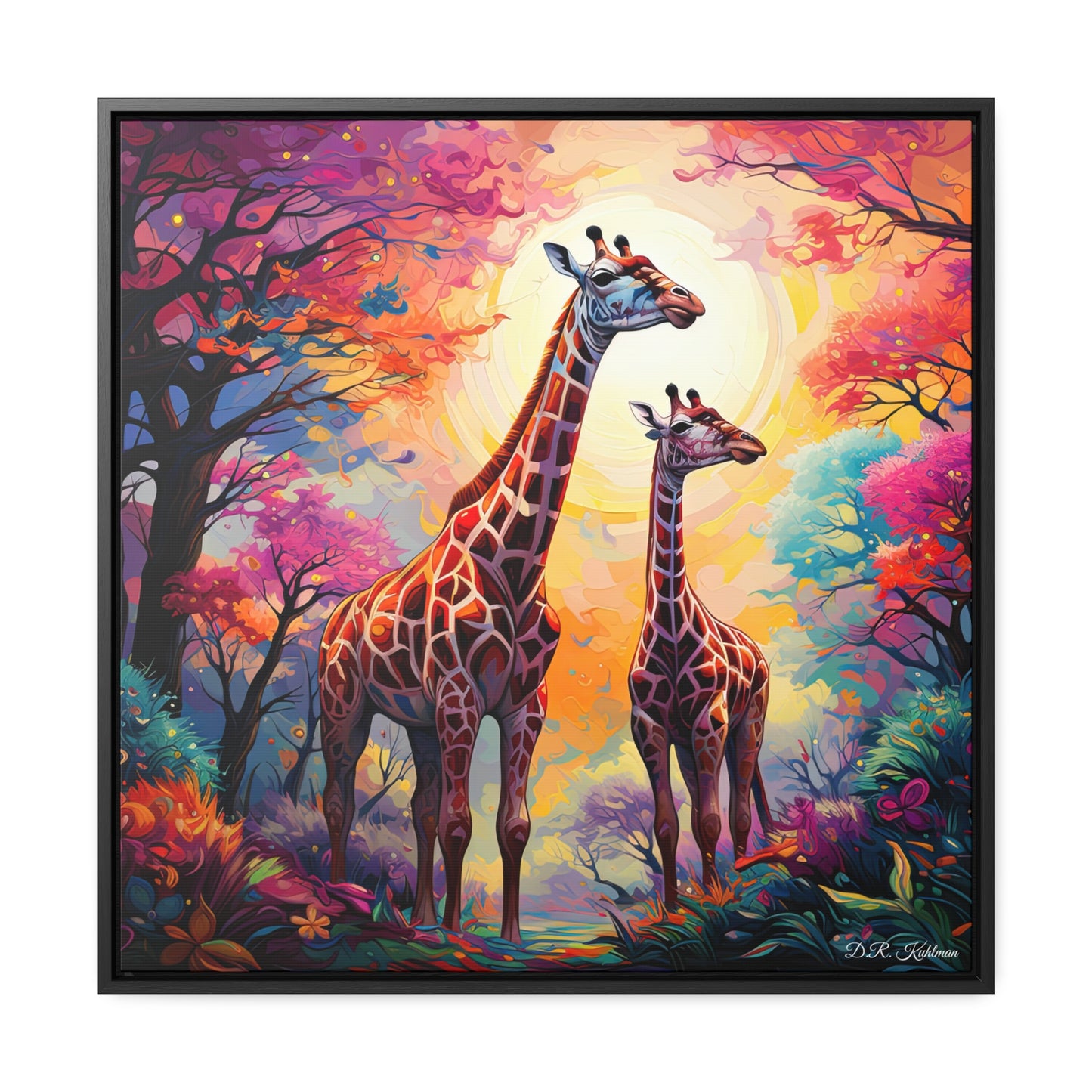 Giraffe Sunrise on Canvas