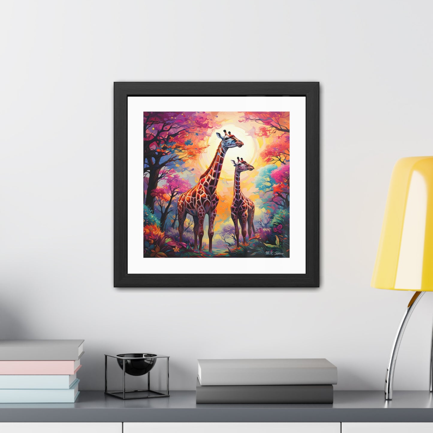 Giraffe Sunrise - Framed Fine Art Print