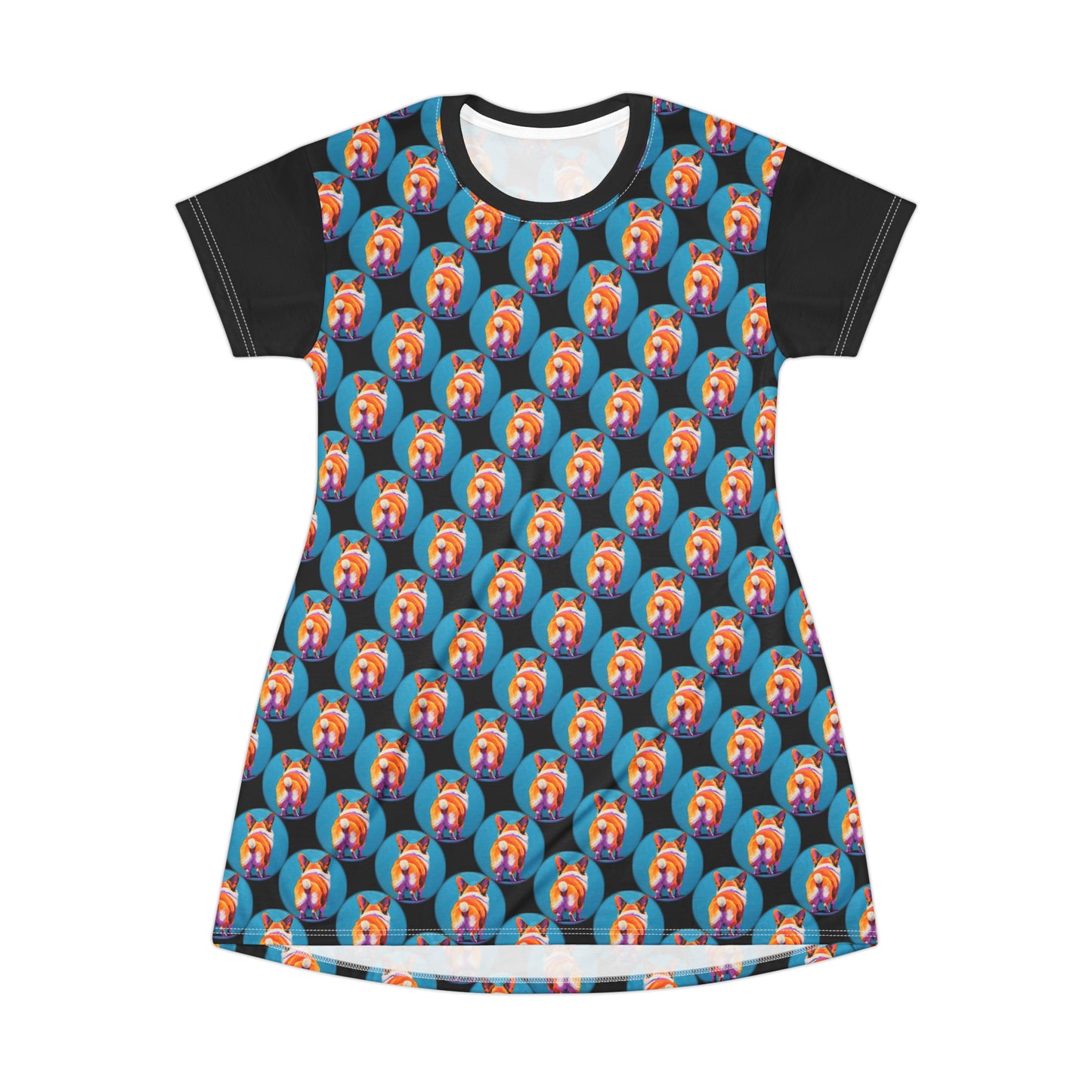 Corgi Butt Dots in Black - Artsy T-Shirt Dress