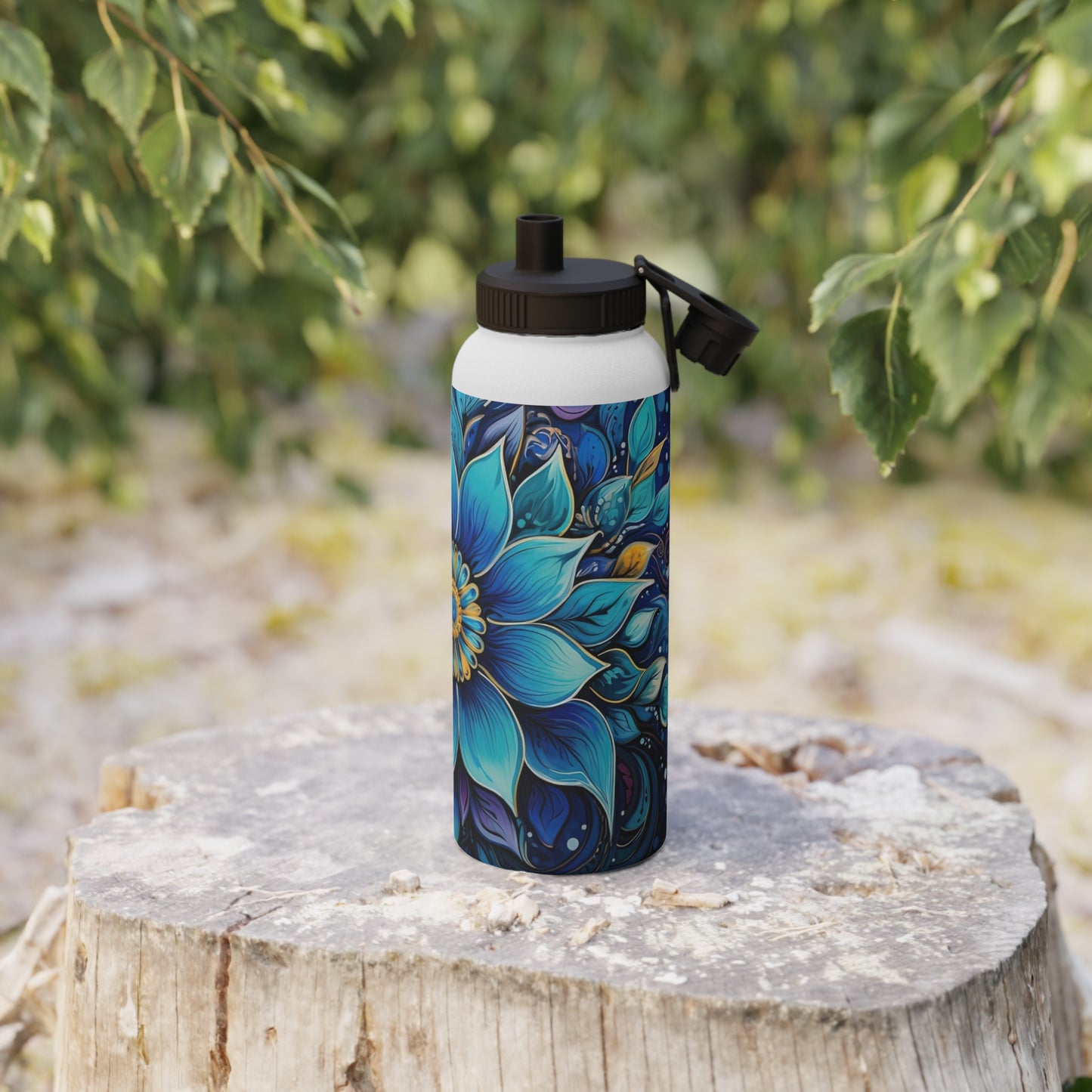 Blue Floral Mandala - Water Bottle