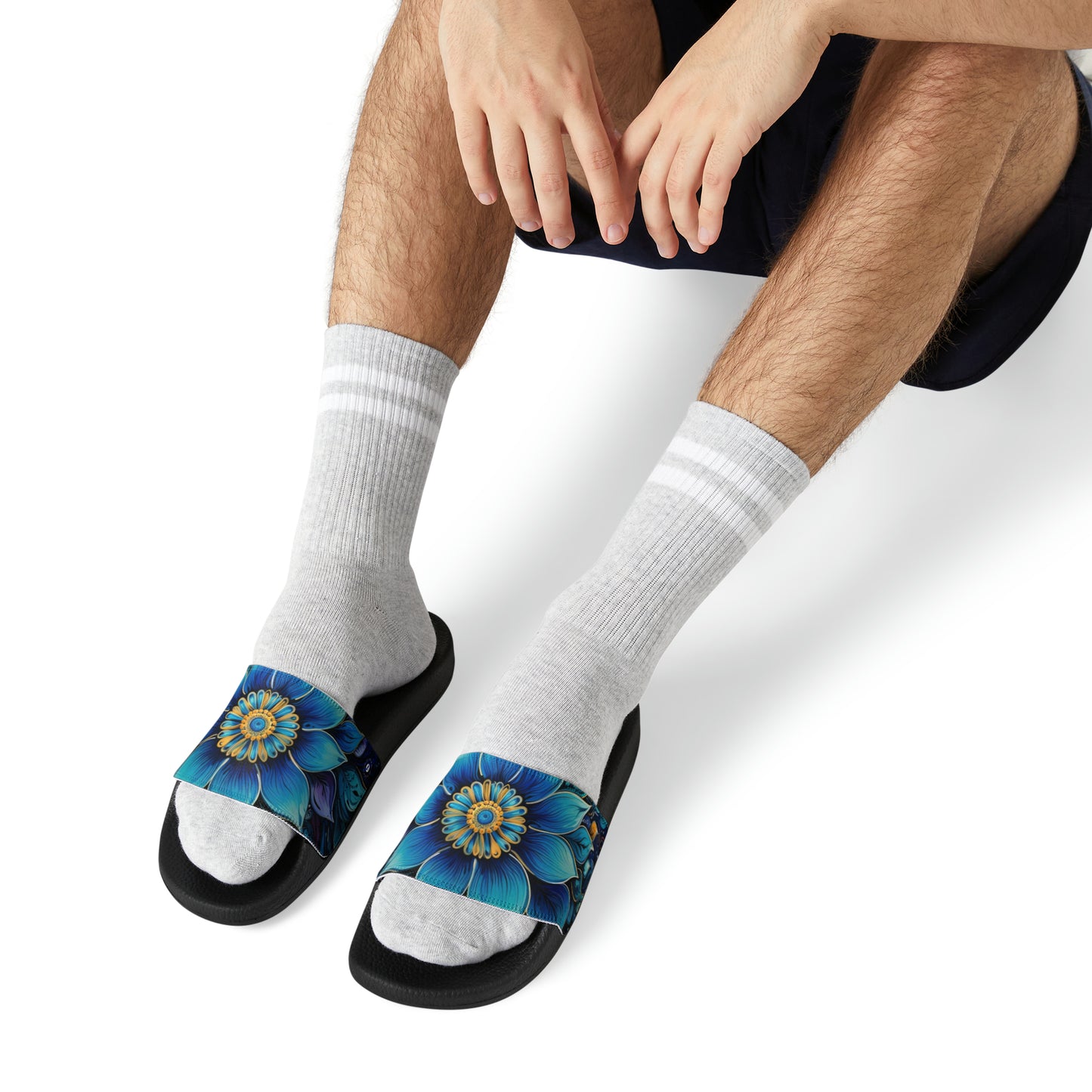 Blue Floral Mandala - Men's Slides