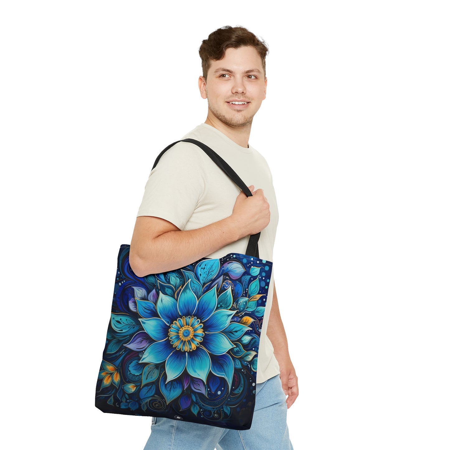 Blue Floral Mandala - Artistic Tote Bag