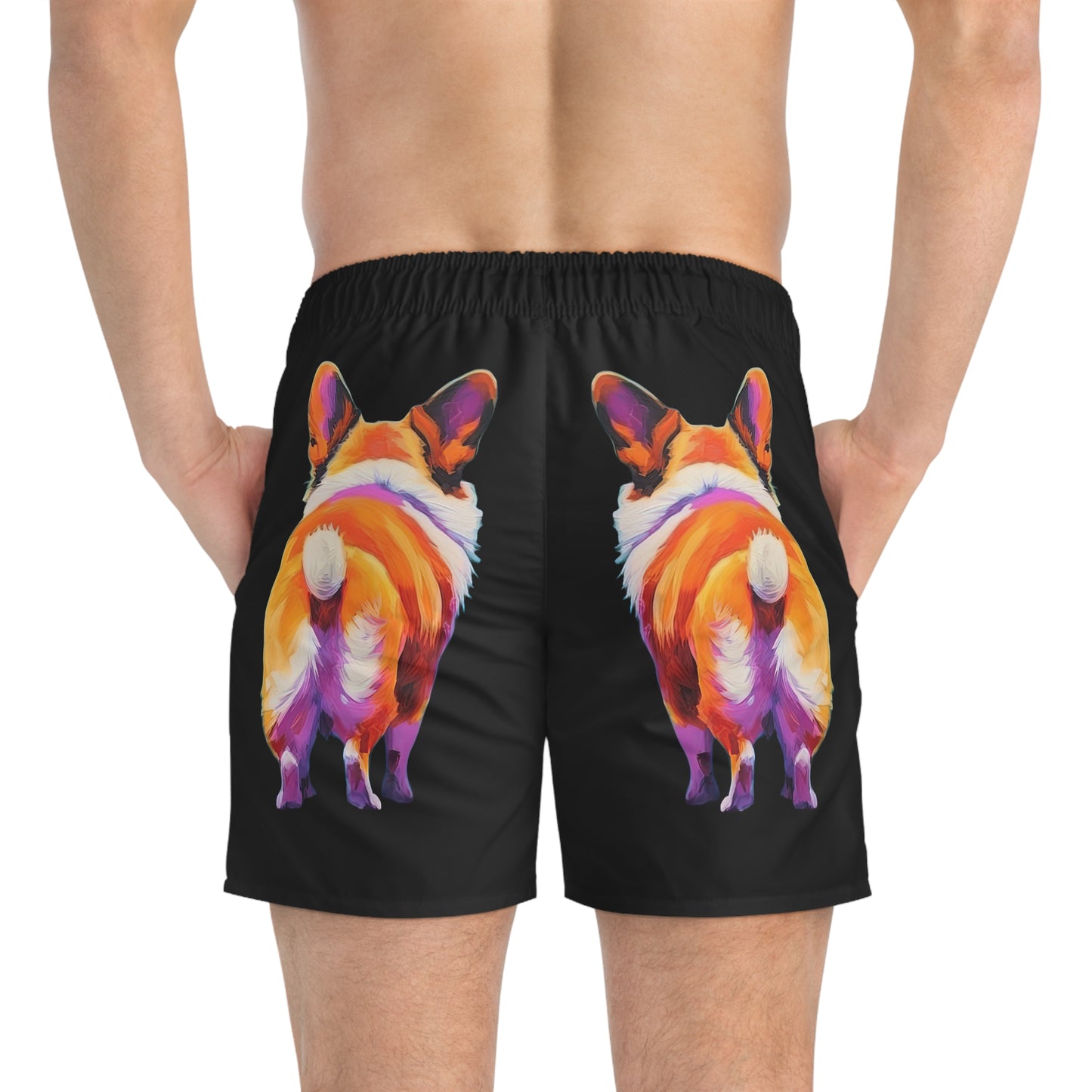 Corgi Butt in Black - Artsy Swim Trunks