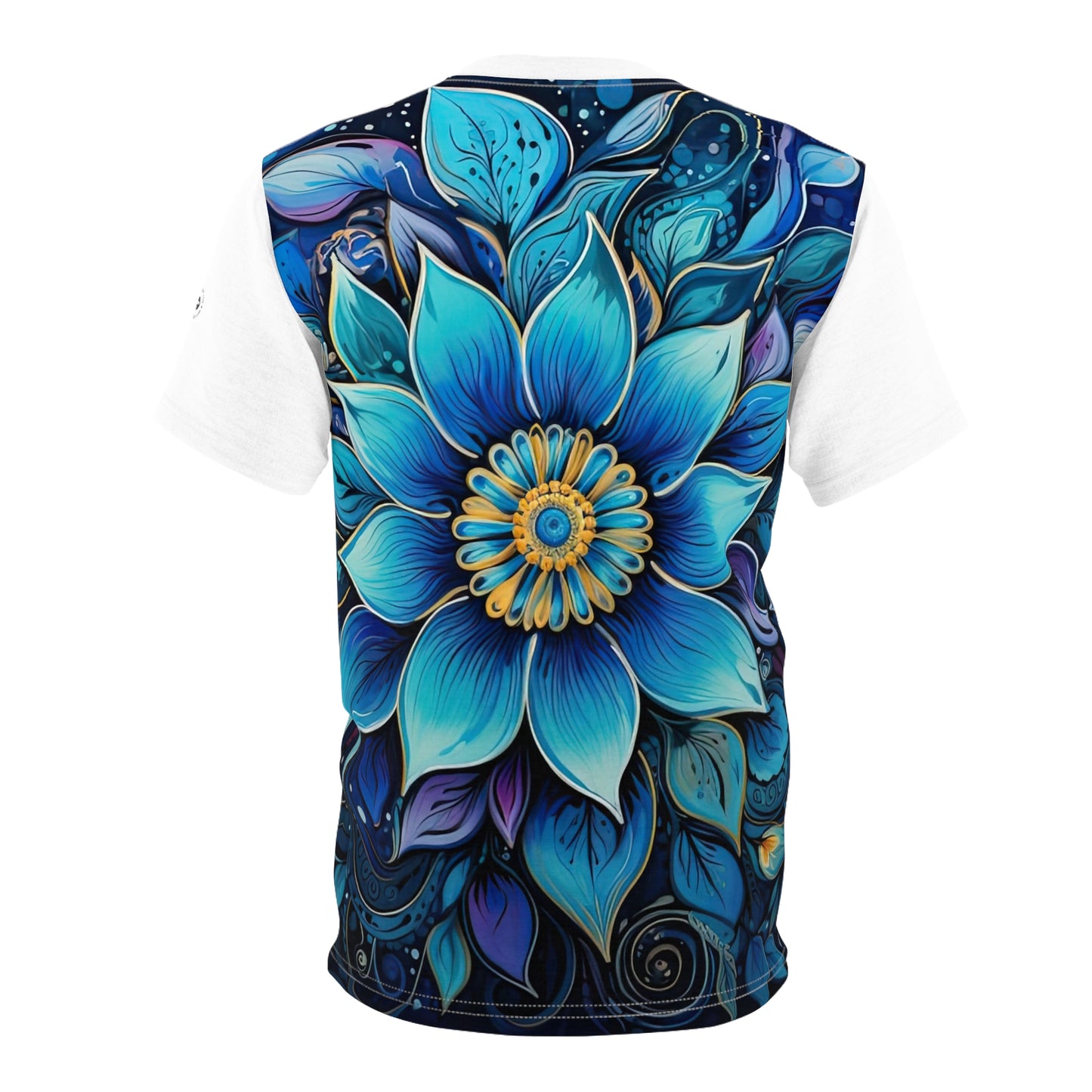 Blue Floral Mandala in White - Fashion Tee