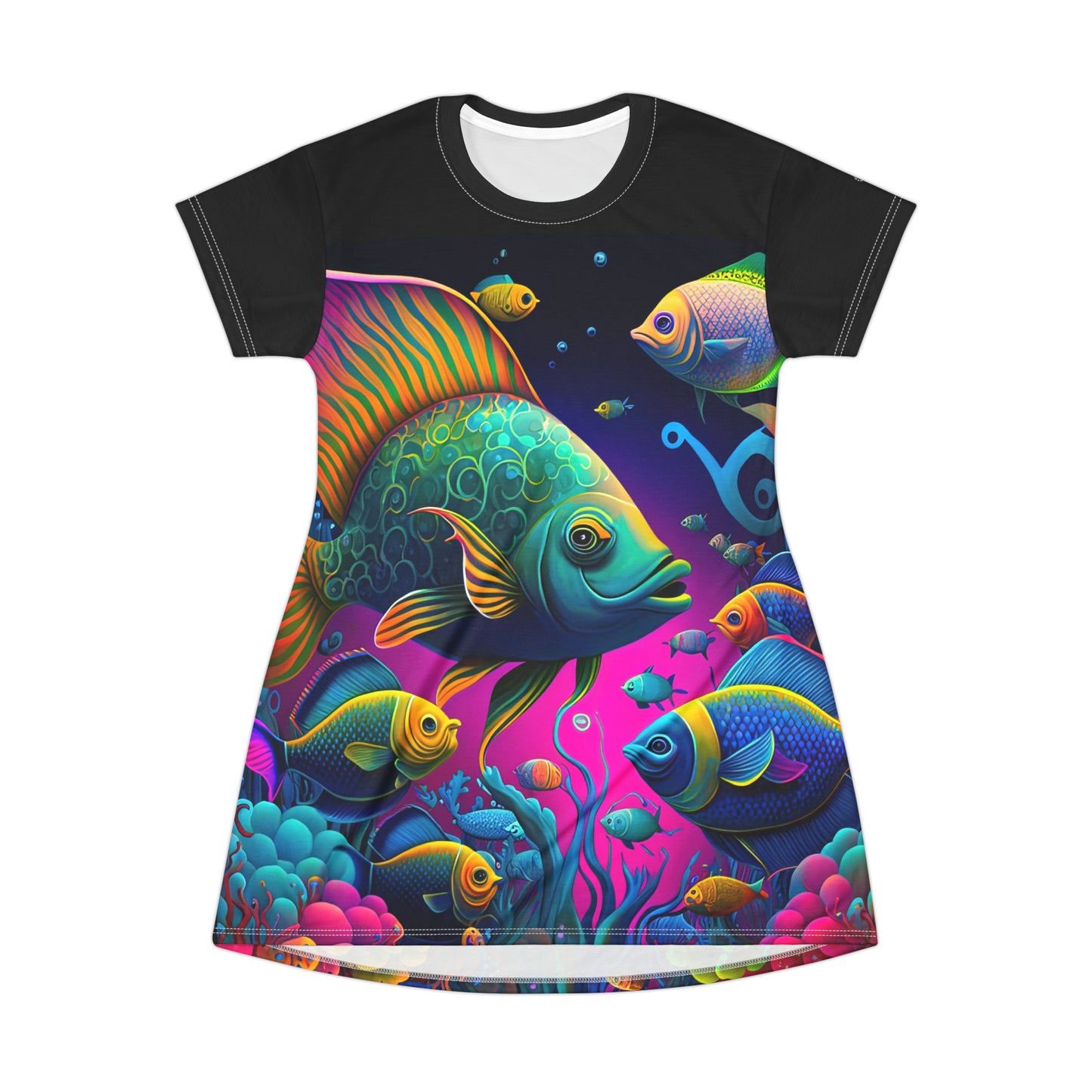 Fish Faceoff - Artsy T-Shirt Dress