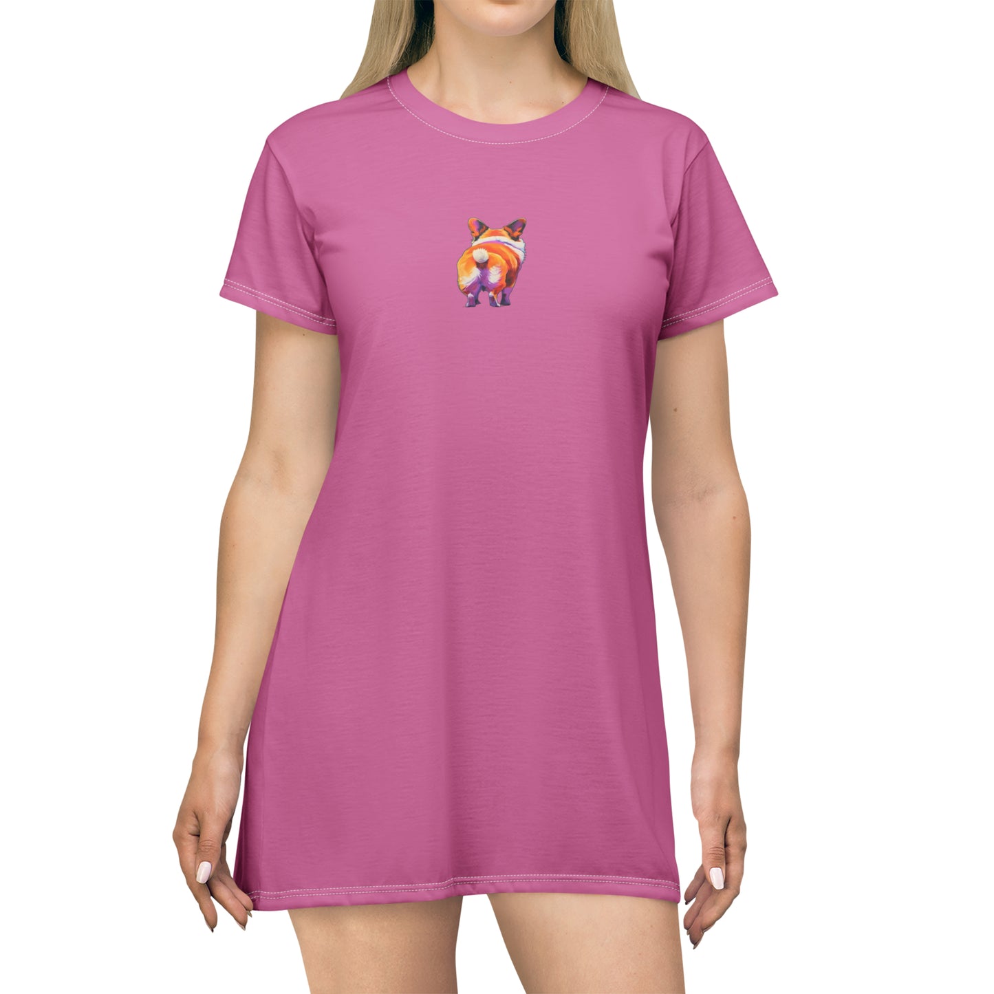 Corgi Butt in Pink - Artsy T-Shirt Dress