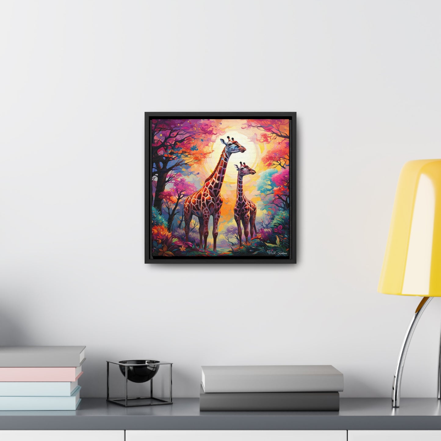 Giraffe Sunrise on Canvas