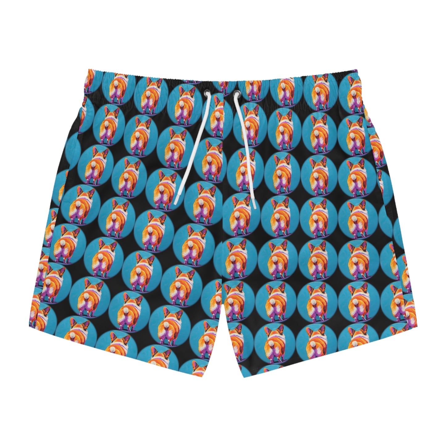 Corgi Butt Dots in Black - Artsy Swim Trunks