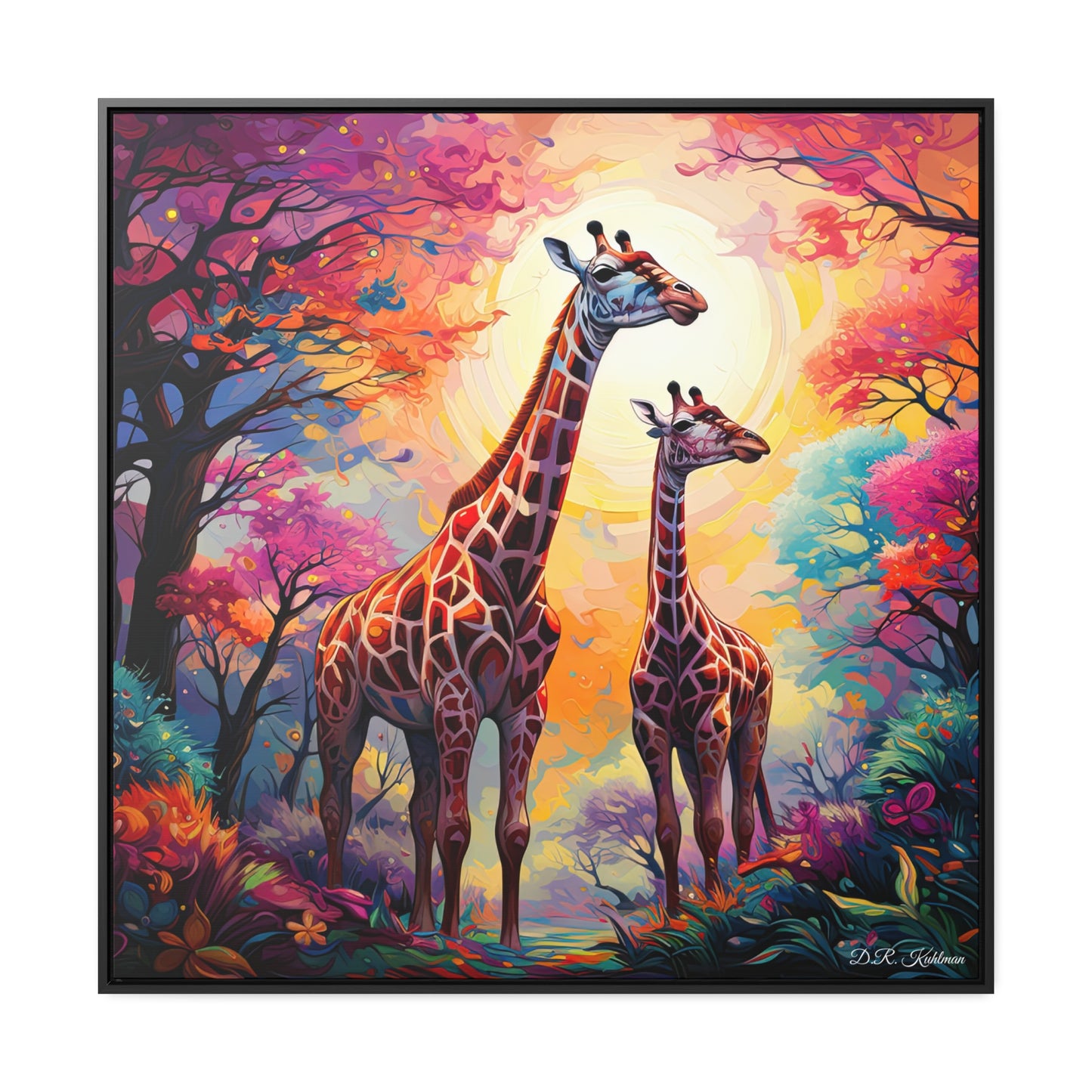 Giraffe Sunrise on Canvas