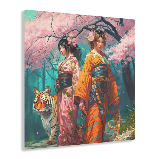 Cherry Blossom Tiger Geishas on Acrylic