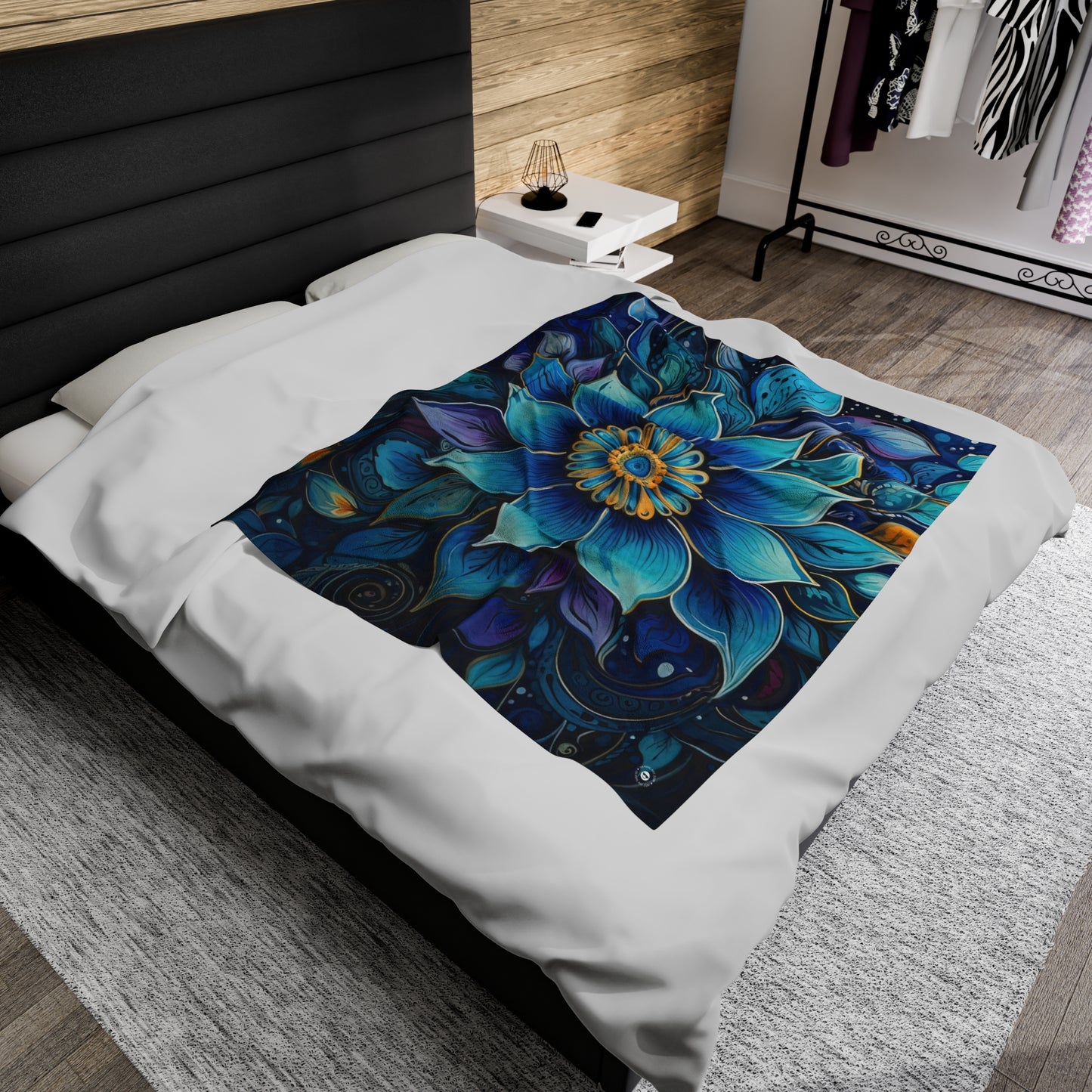 Blue Floral Mandala - Artsy Throw Blanket