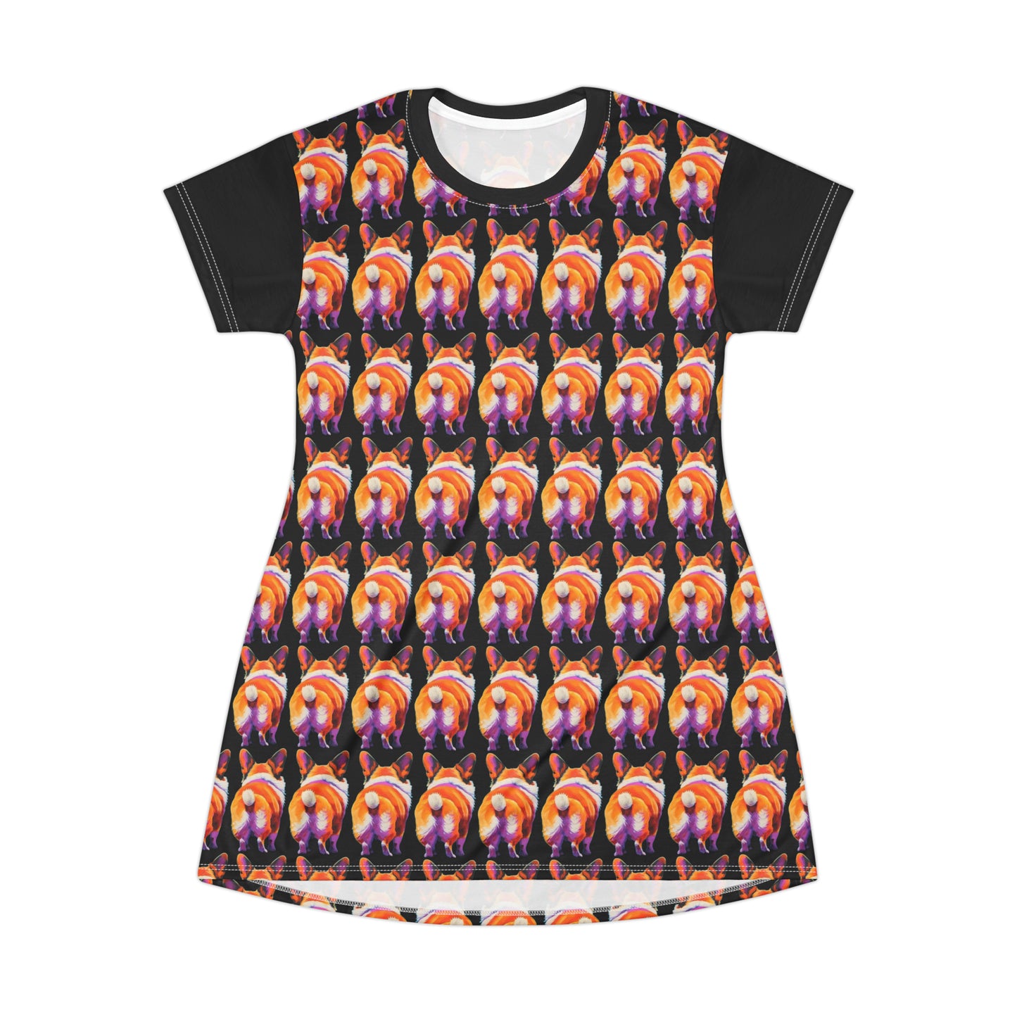 Corgi Butt Mosaic in Black - Artsy T-Shirt Dress