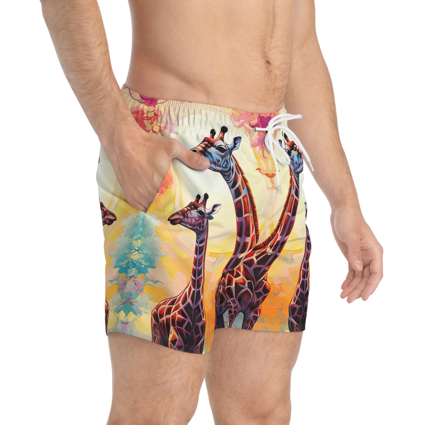 Giraffe Sunrise - Artsy Swim Trunks