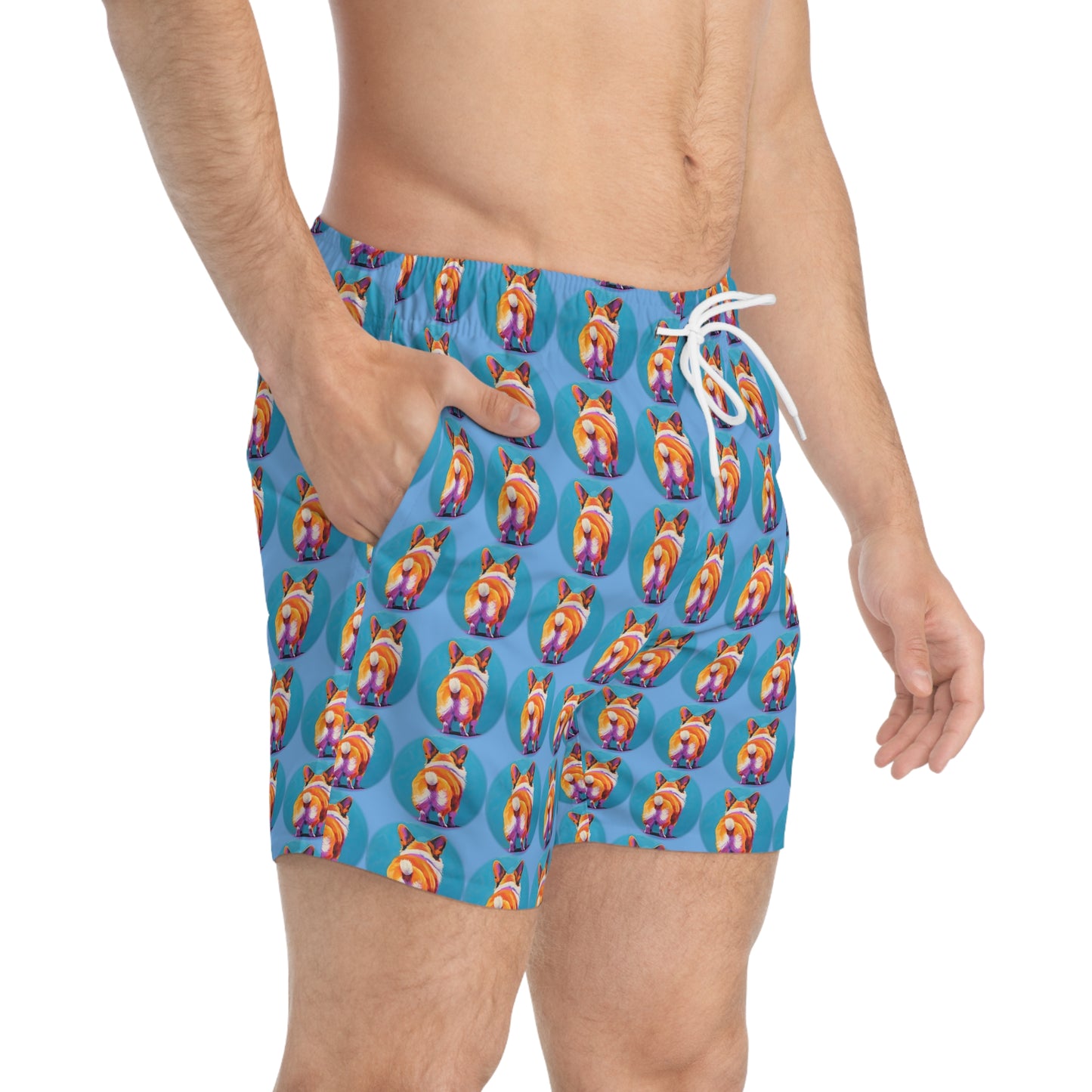 Corgi Butt Dots in Blue - Artsy Swim Trunks