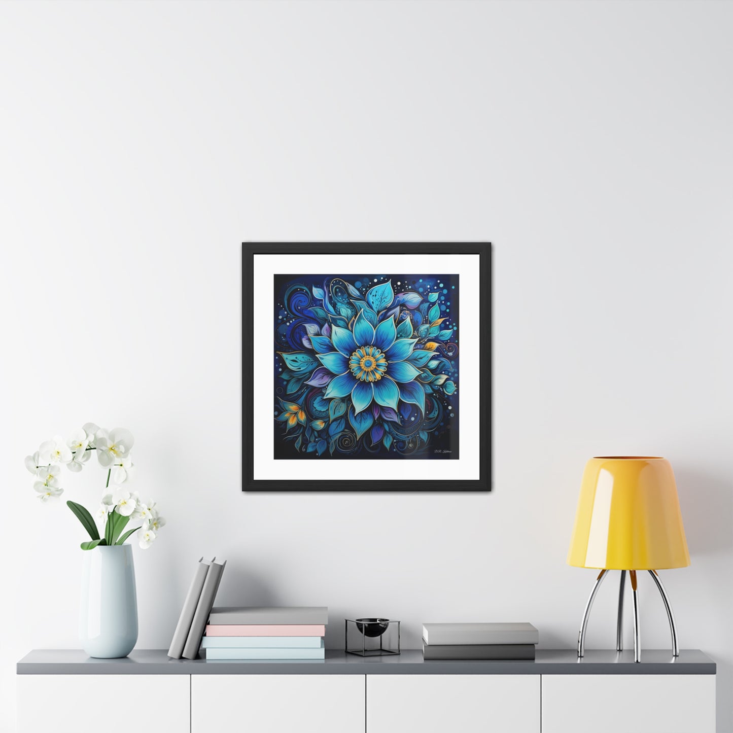 Blue Floral Mandala - Framed Fine Art Print