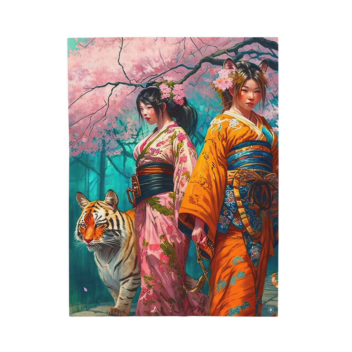 Cherry Blossom Tiger Geishas - Artsy Throw Blanket