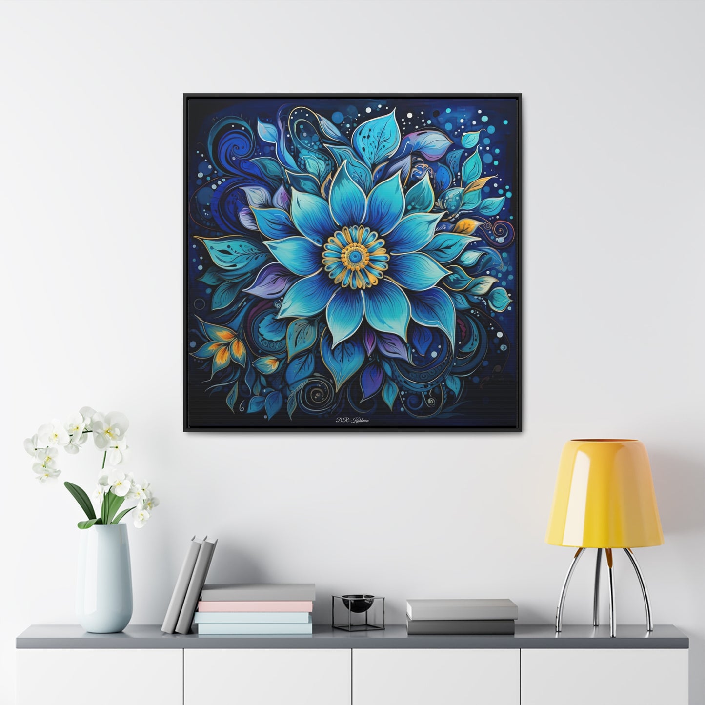 Blue Floral Mandala on Canvas