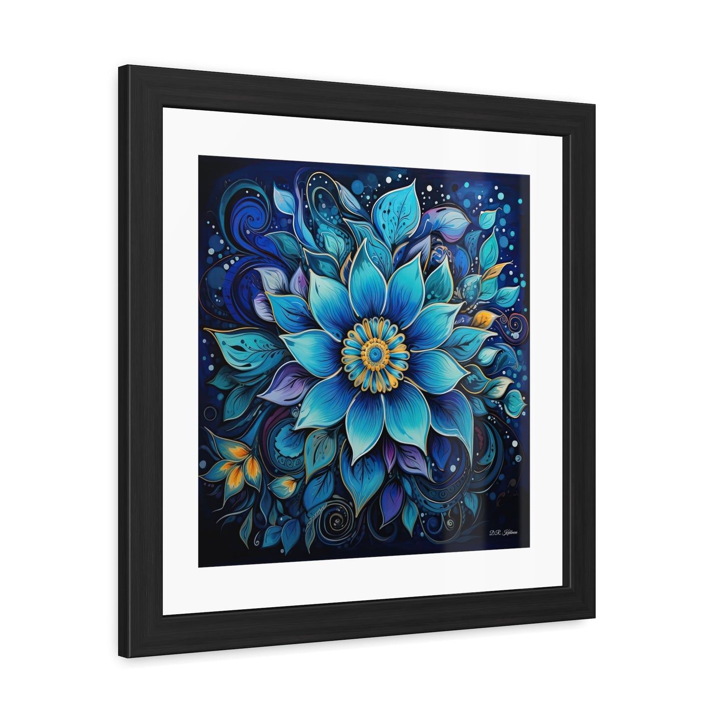 Blue Floral Mandala - Framed Fine Art Print