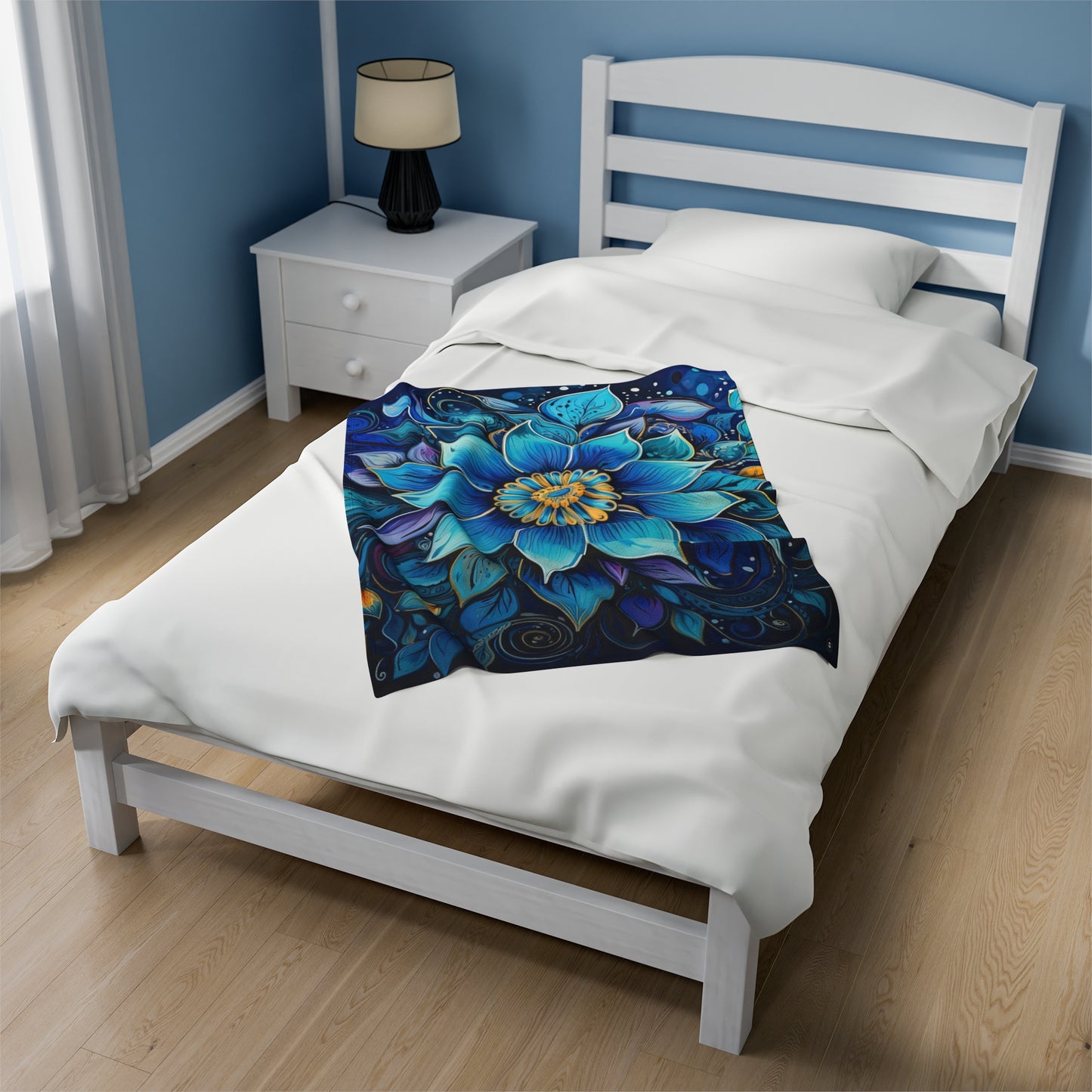 Blue Floral Mandala - Artsy Throw Blanket