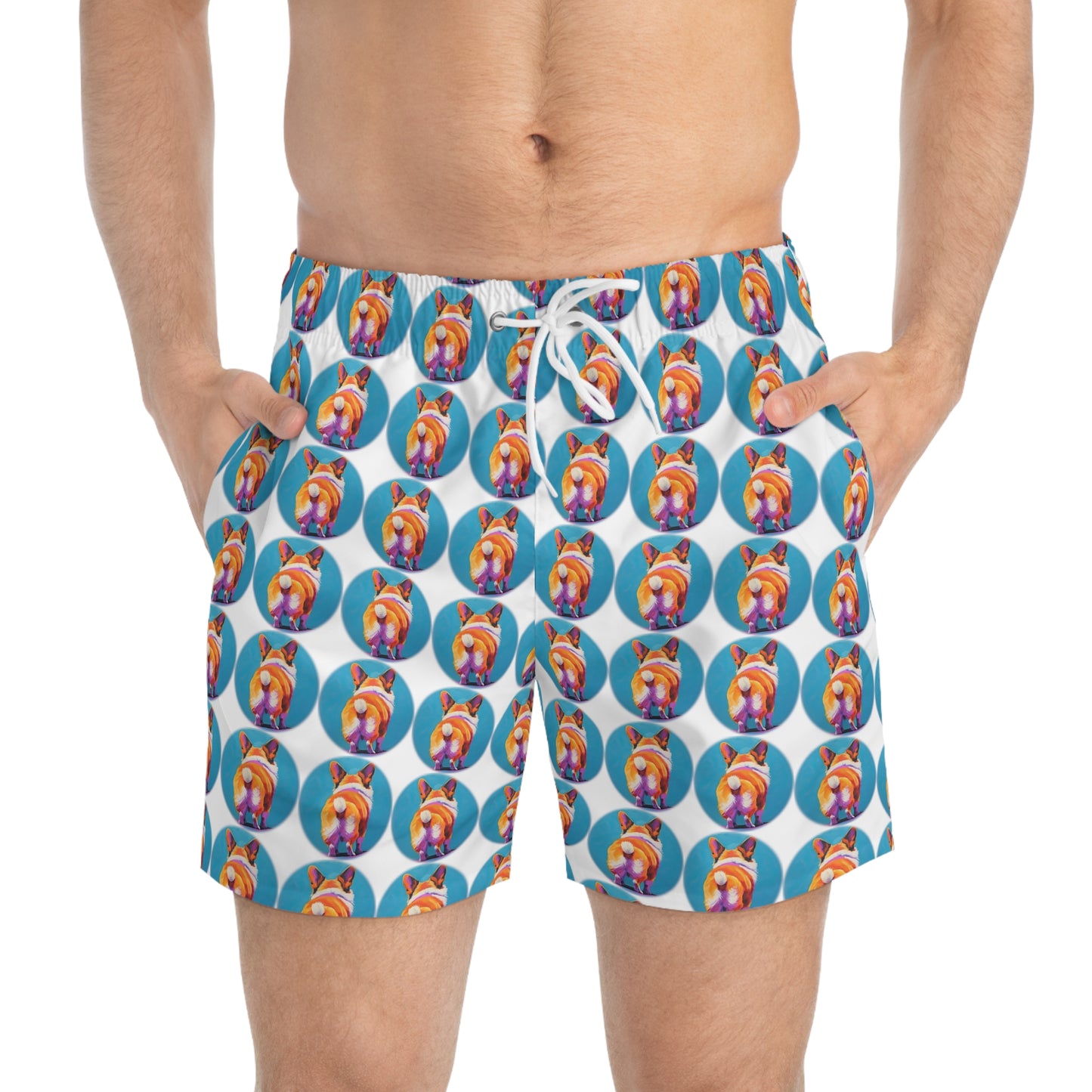 Corgi Butt Dots in White - Artsy Swim Trunks