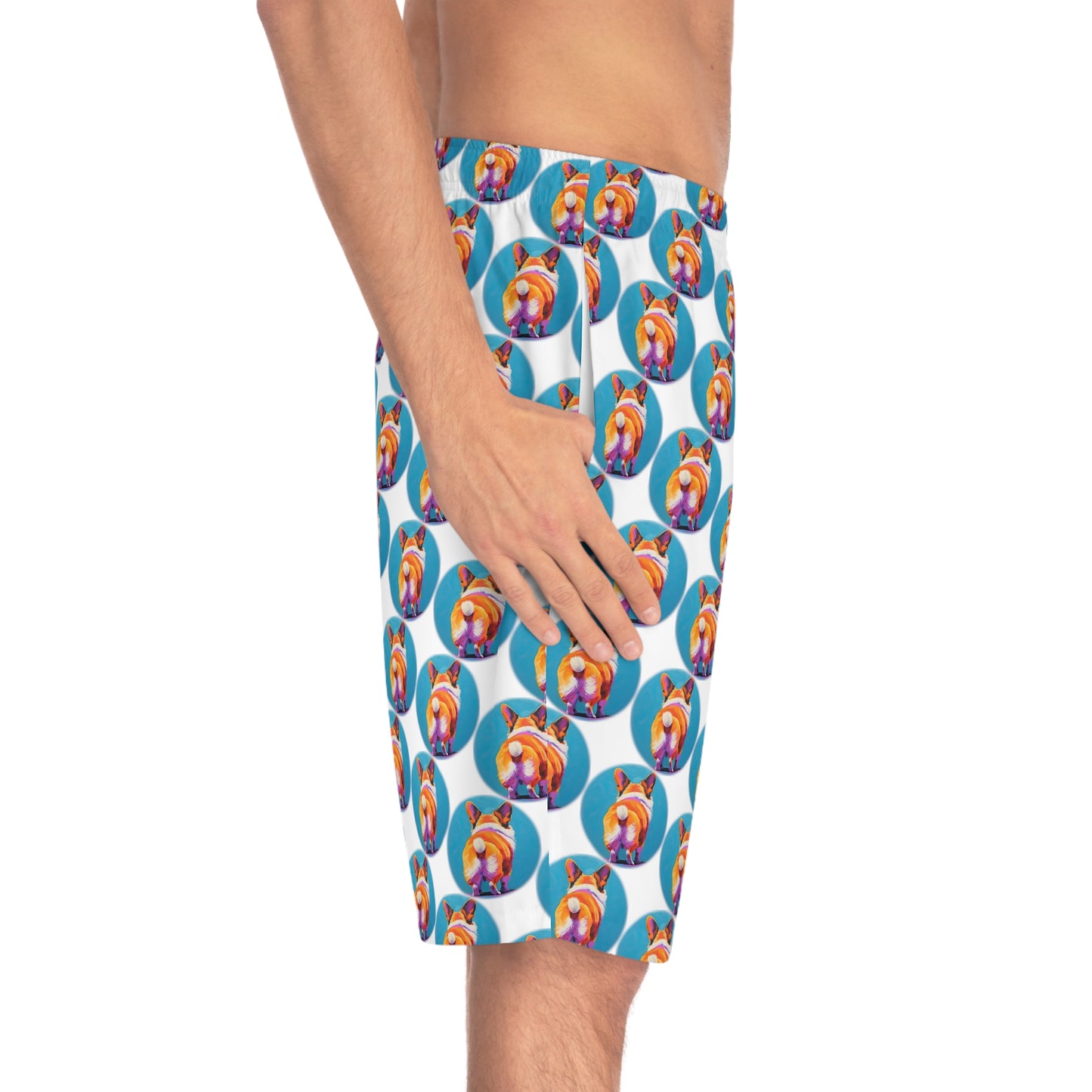 Corgi Butt Dots in White - Artistic Board Shorts