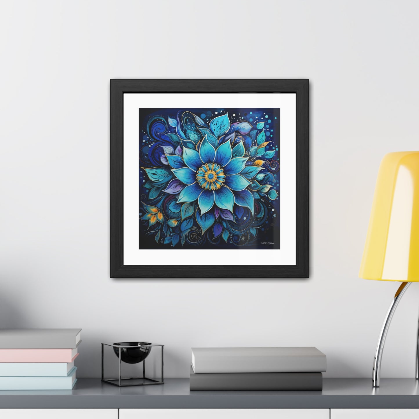 Blue Floral Mandala - Framed Fine Art Print