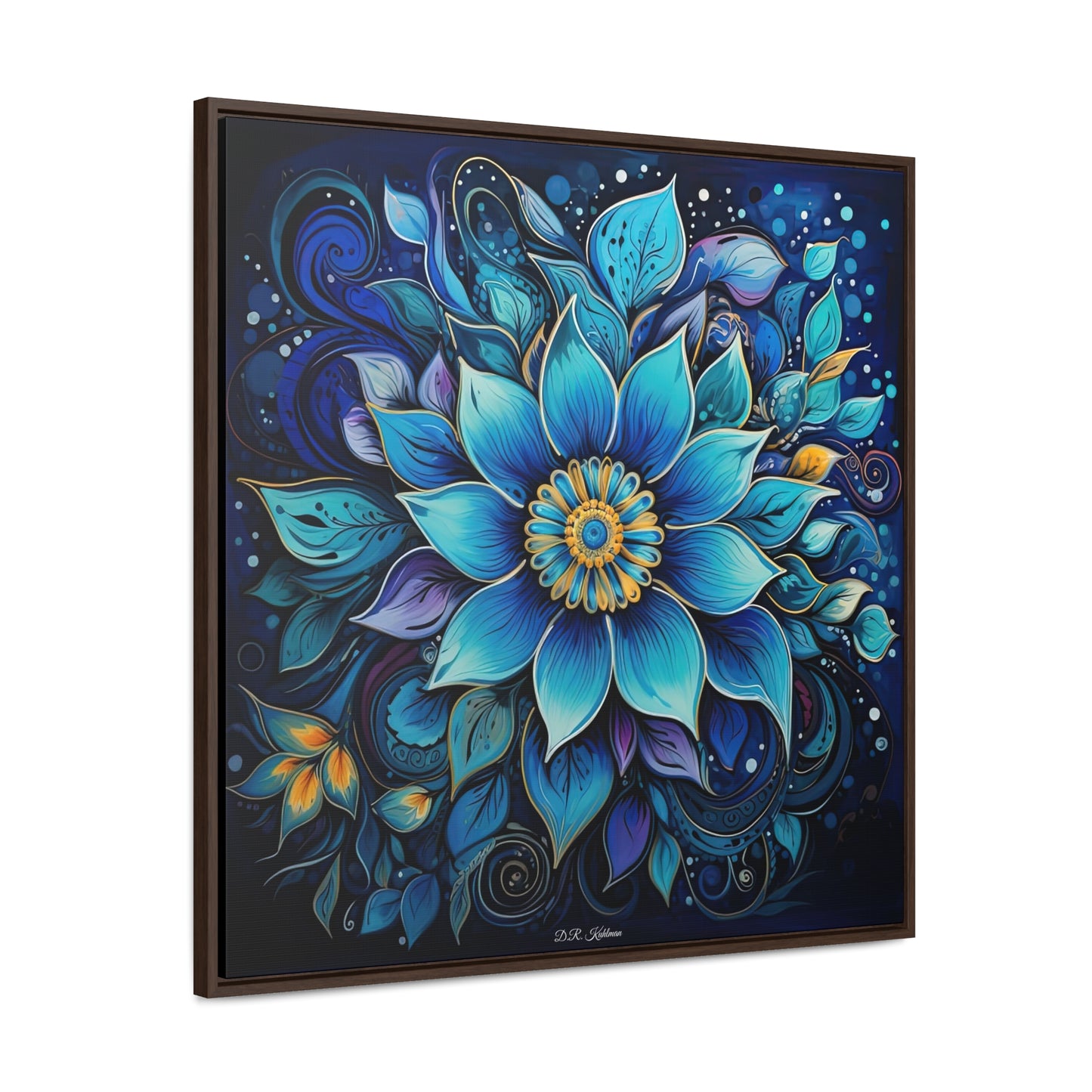 Blue Floral Mandala on Canvas