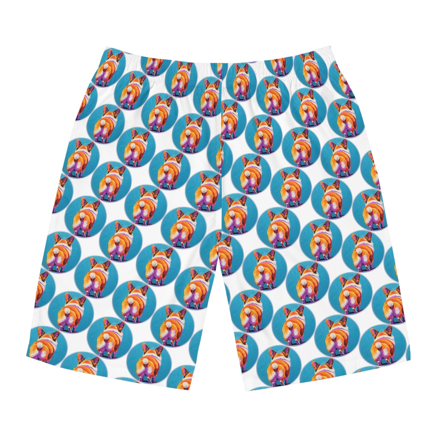 Corgi Butt Dots in White - Artistic Board Shorts