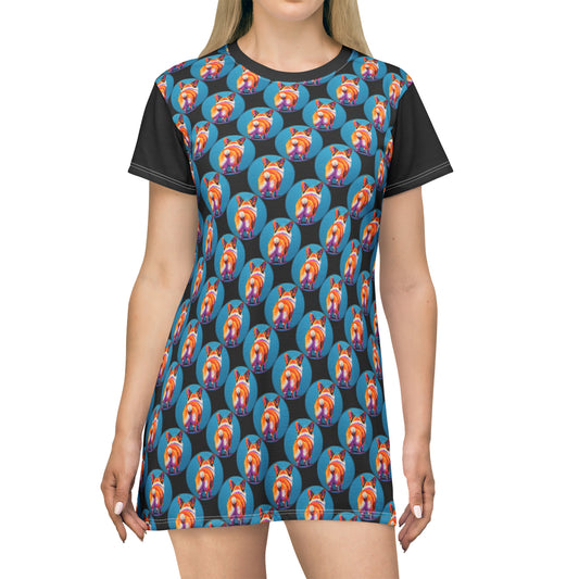 Corgi Butt Dots in Black - Artsy T-Shirt Dress