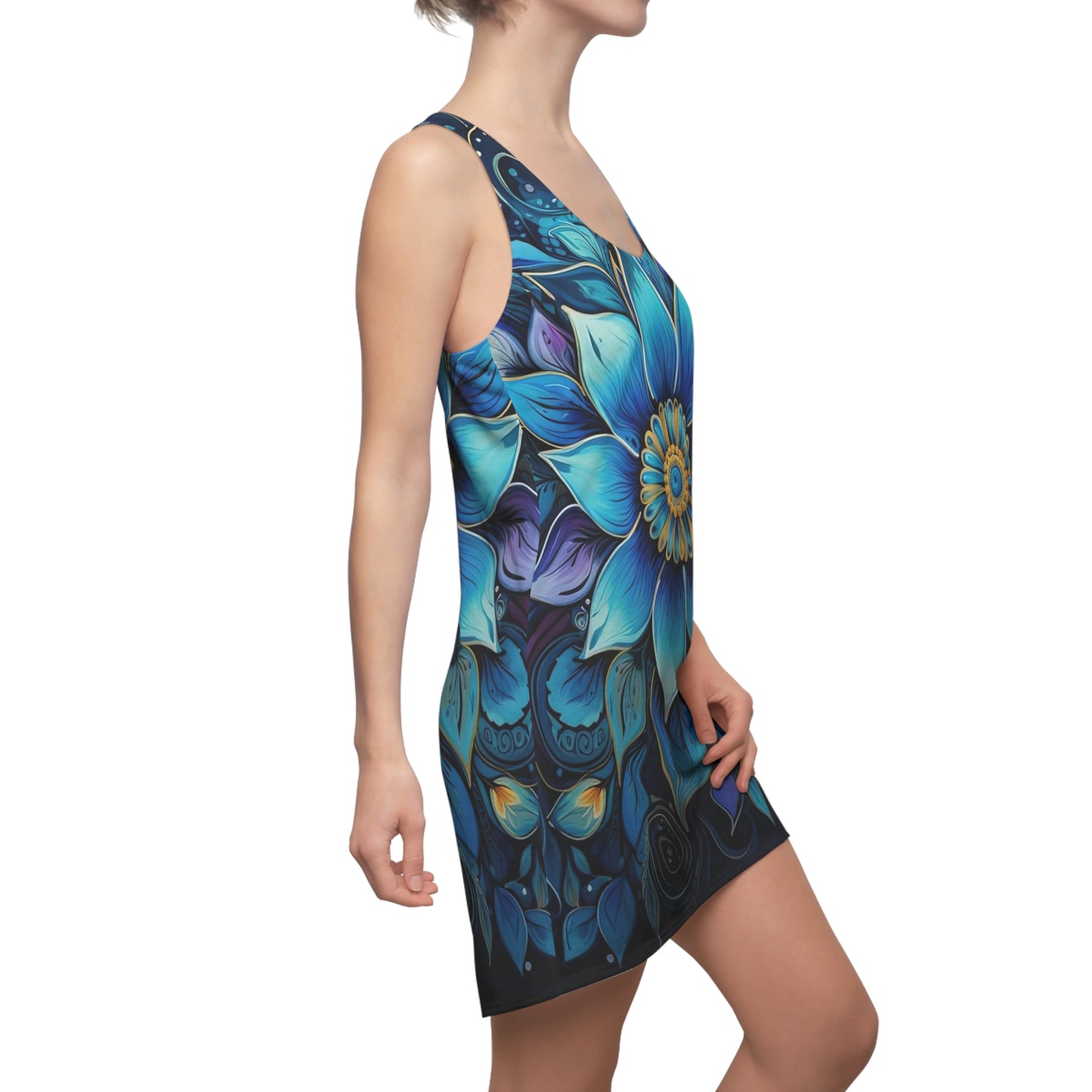 Blue Floral Mandala - Artistic Racerback Dress