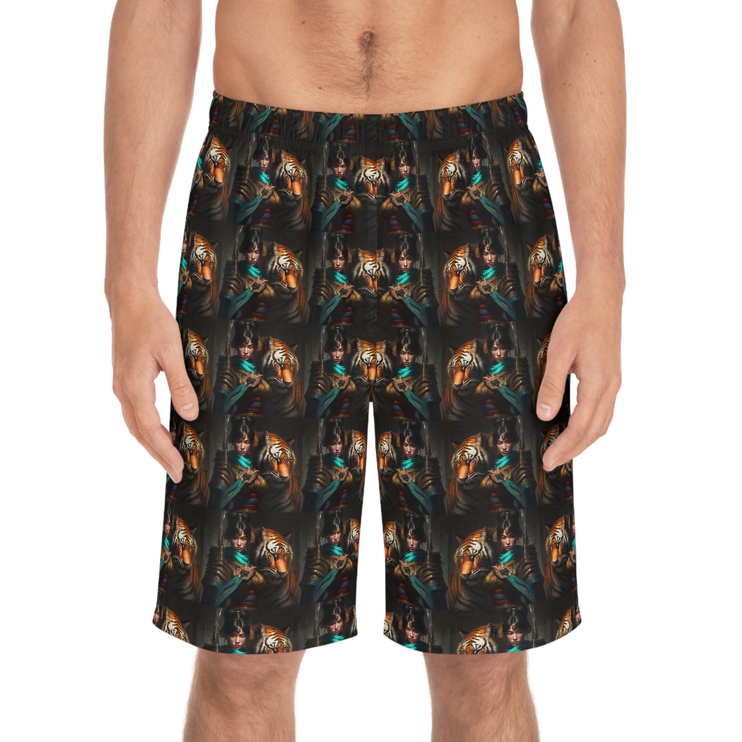 Bengal Tiger Goddess Mosaic - Artistic Board Shorts