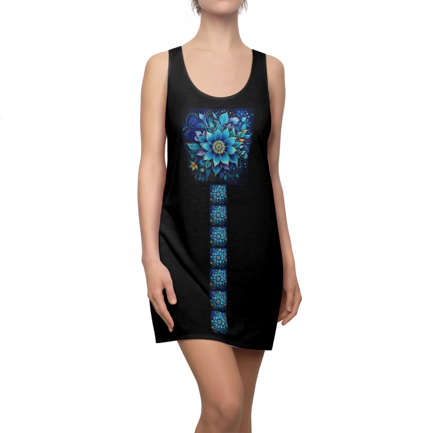 Blue Floral Mandala Trail - Artistic Racerback Dress