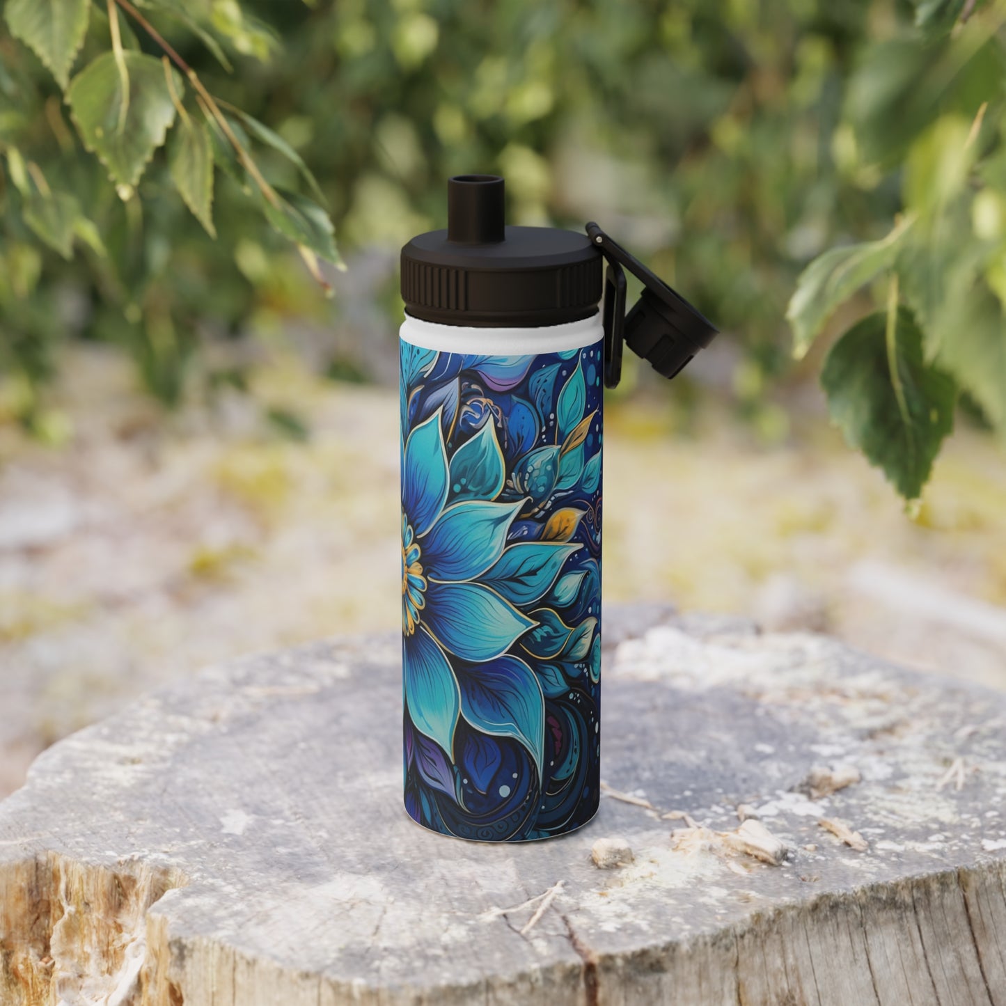 Blue Floral Mandala - Water Bottle