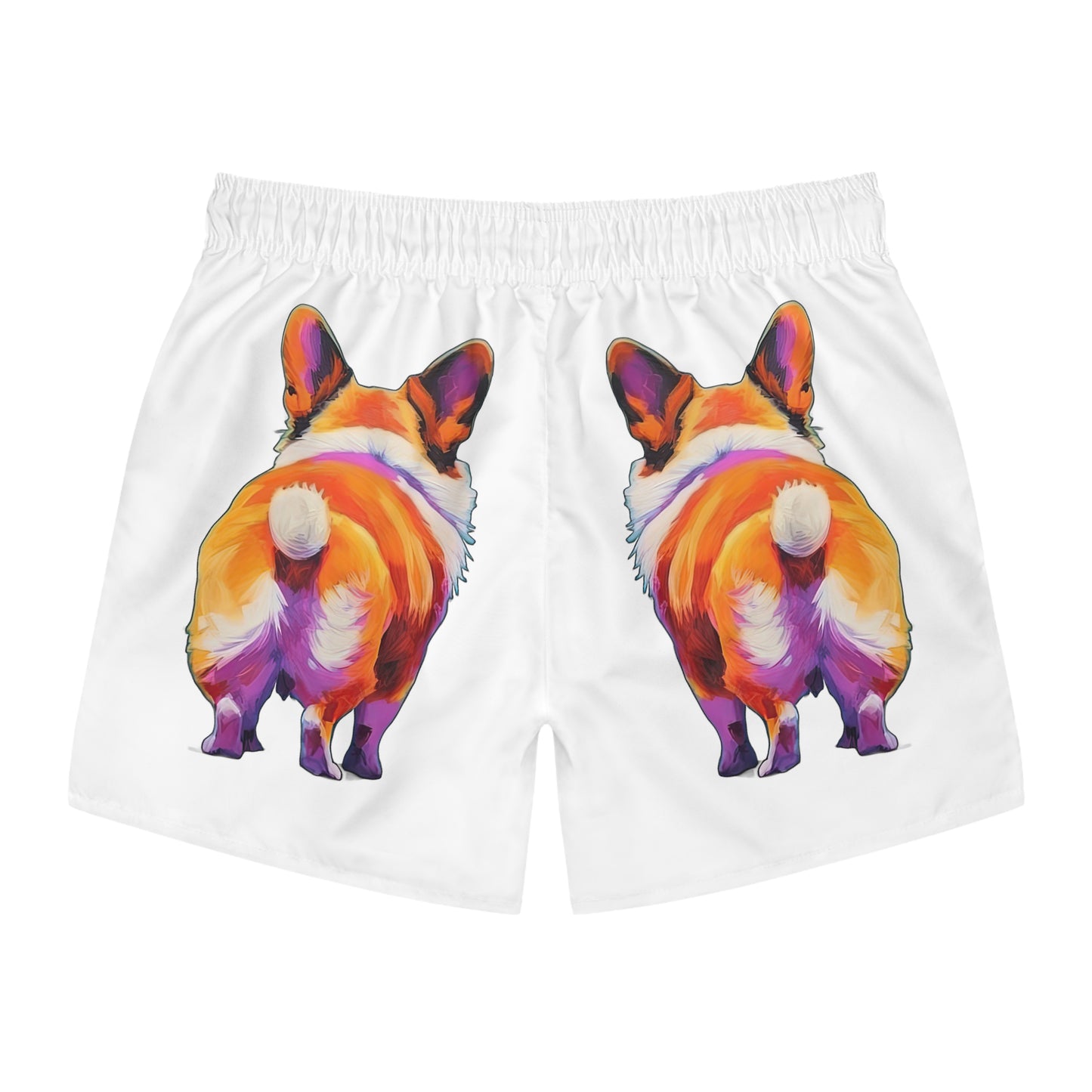 Corgi Butt in White - Artsy Swim Trunks