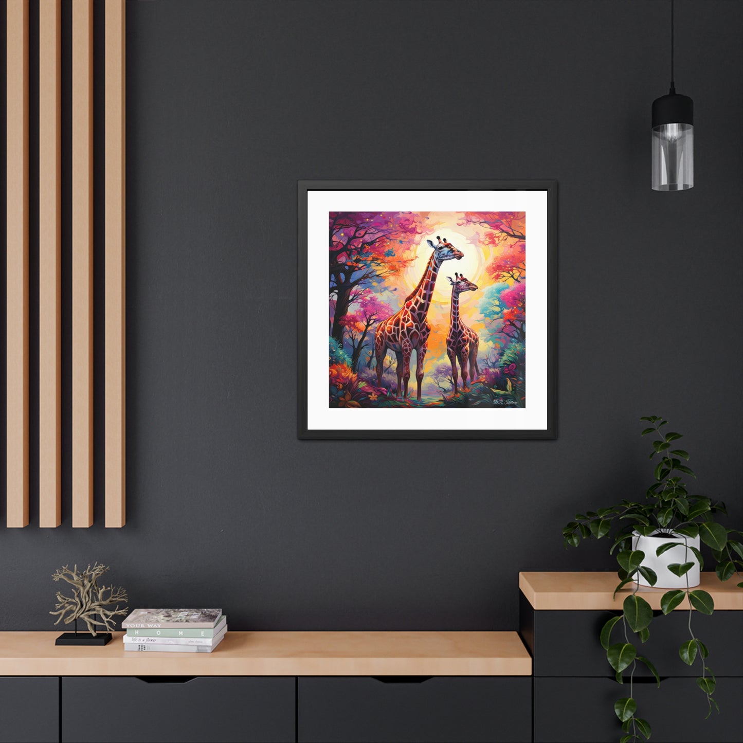 Giraffe Sunrise - Framed Fine Art Print